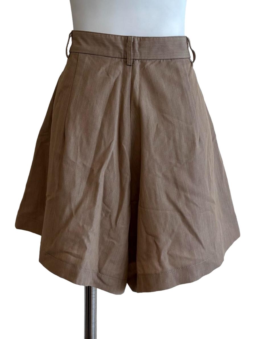 Buff Brown Pleated Cotton Shorts