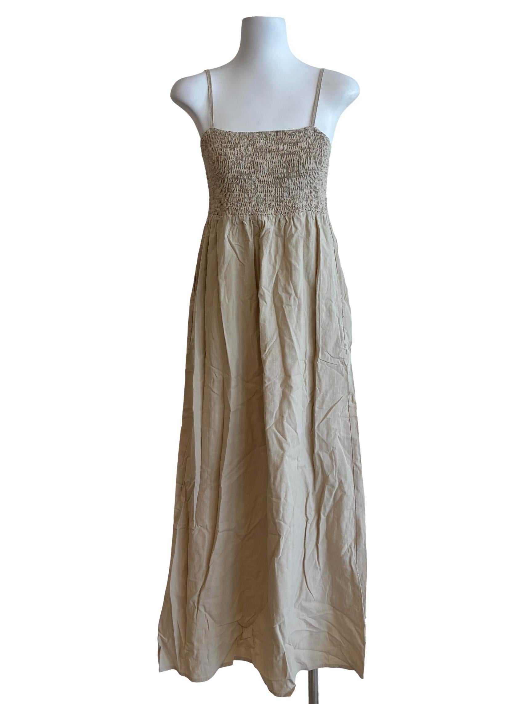 Sand Beige Fitted Bodice Camisole Dress