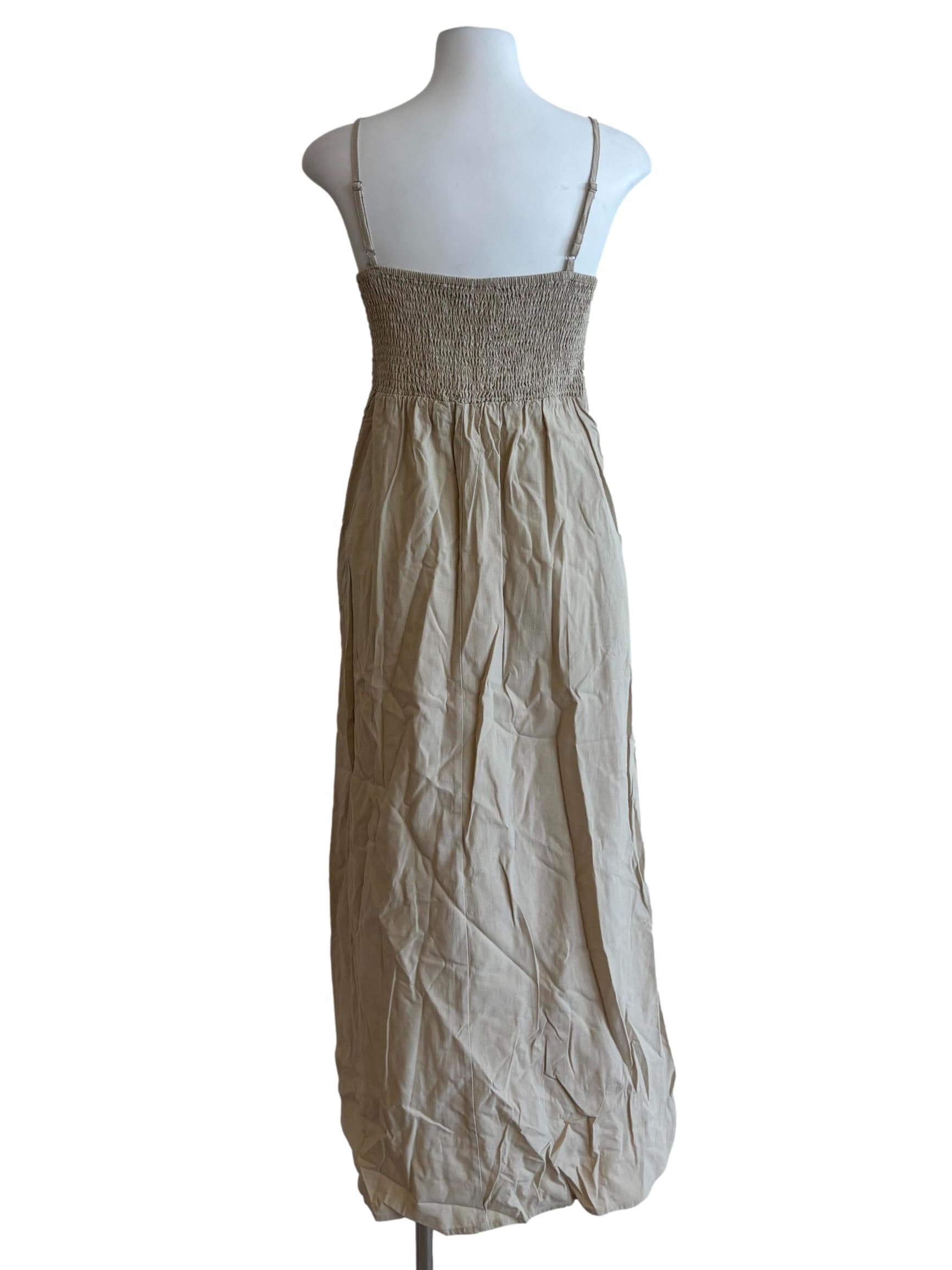 Sand Beige Fitted Bodice Camisole Dress