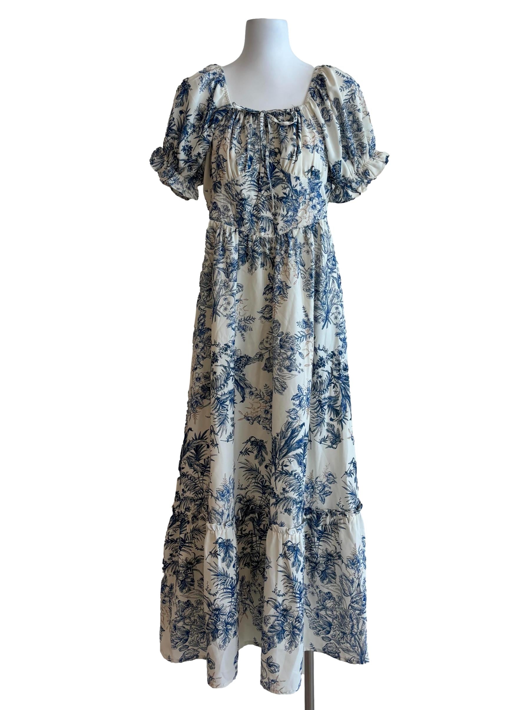 Ivory White Blue Patterned Princess Dress