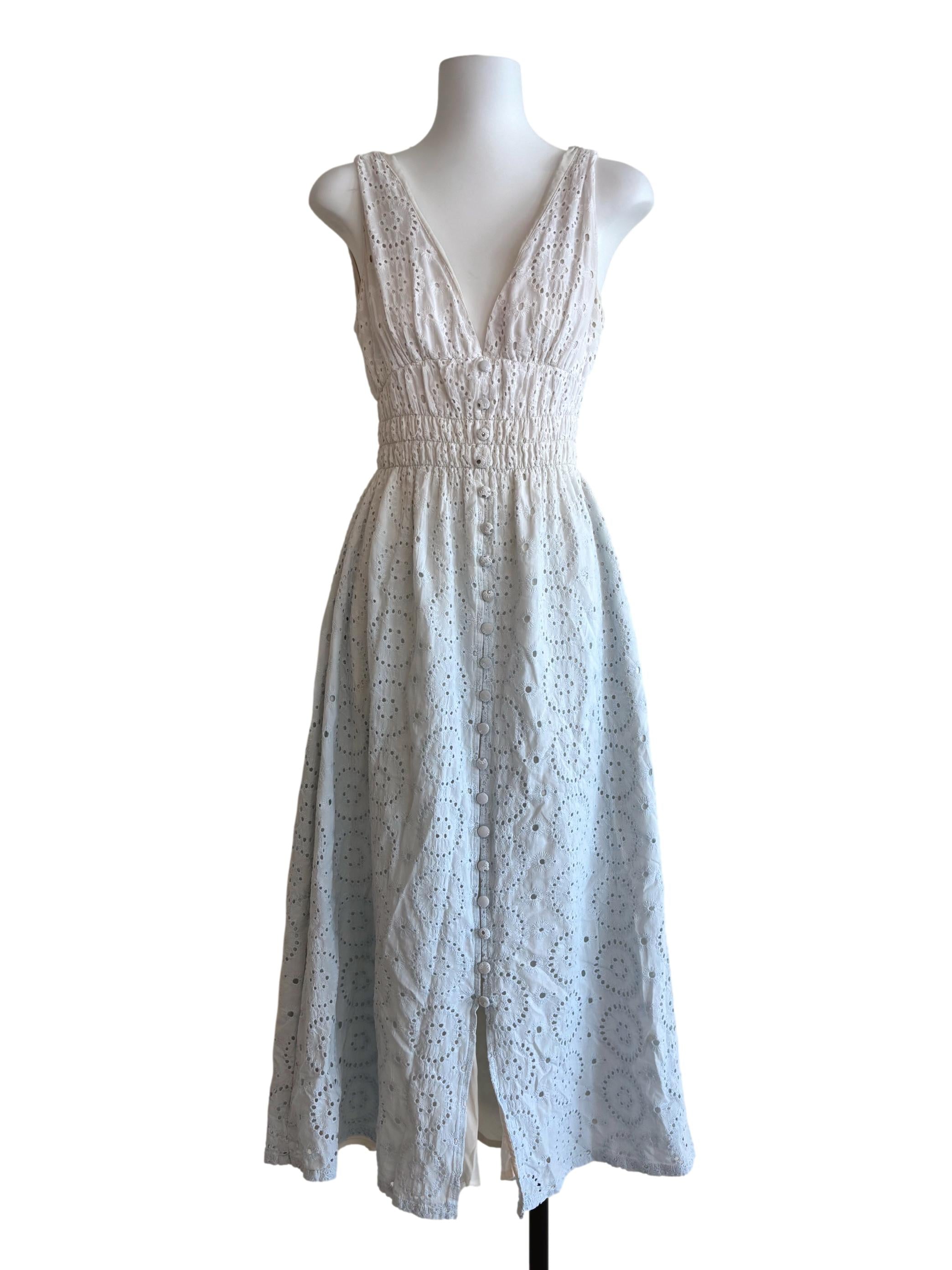 Powder White Blue Gradient Eyelet Dress