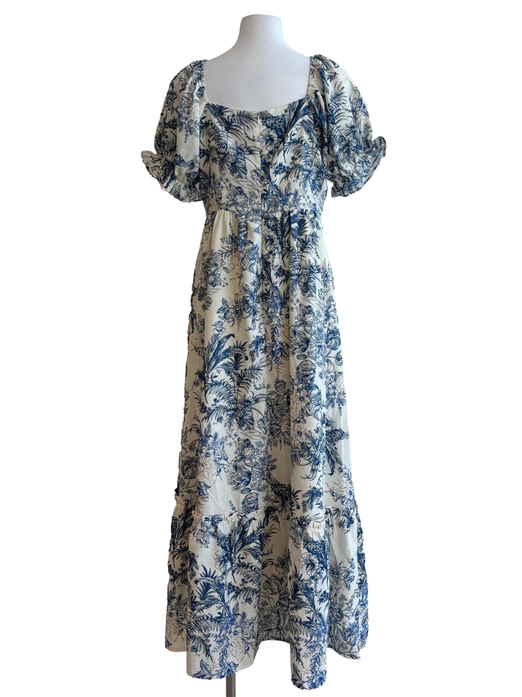 Ivory White Blue Patterned Princess Dress