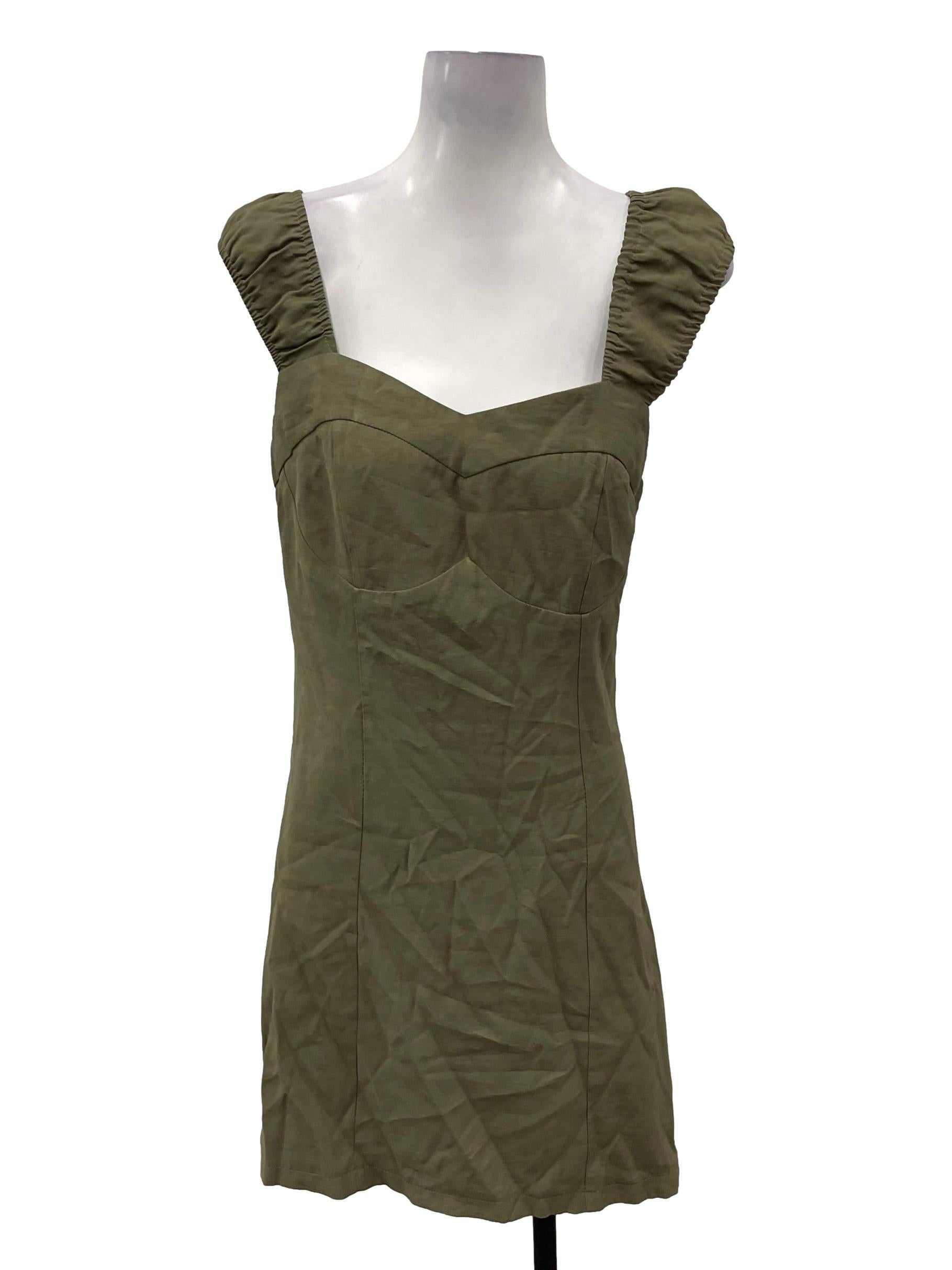 Army Green Square Neck Mini Dress