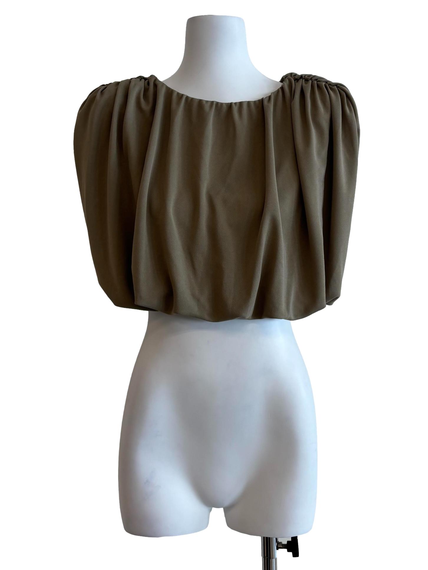 Tan Brown Sleeveless Puffy Crop Top