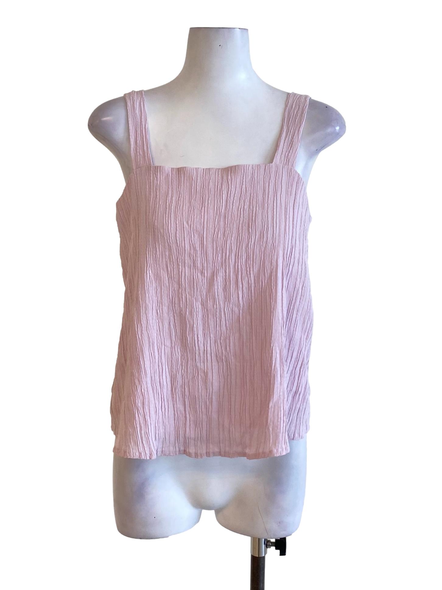 Crepe Pink Sharkskin Square Neck Slip Top