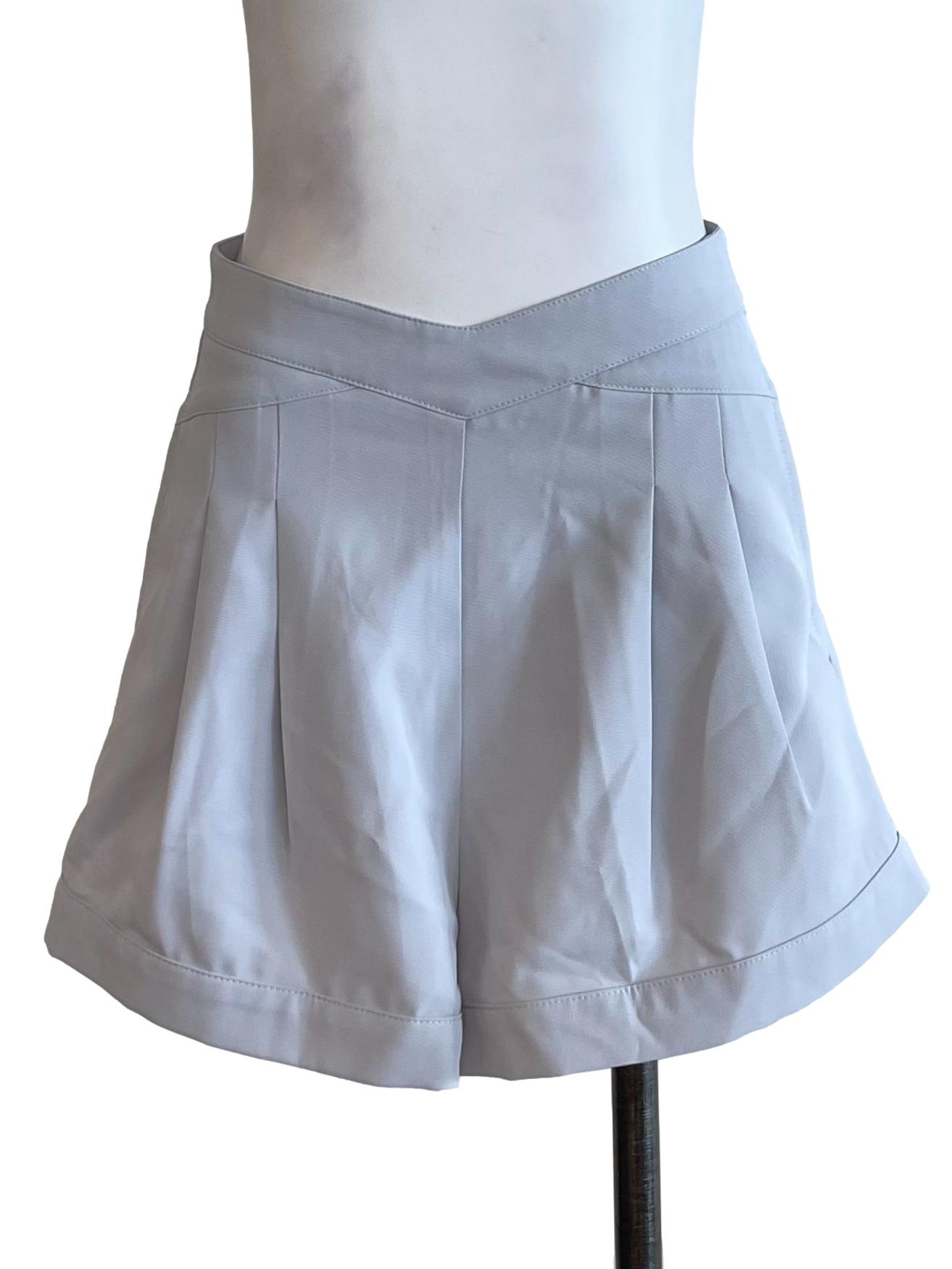 Pale Blue Pleated A-Line Shorts
