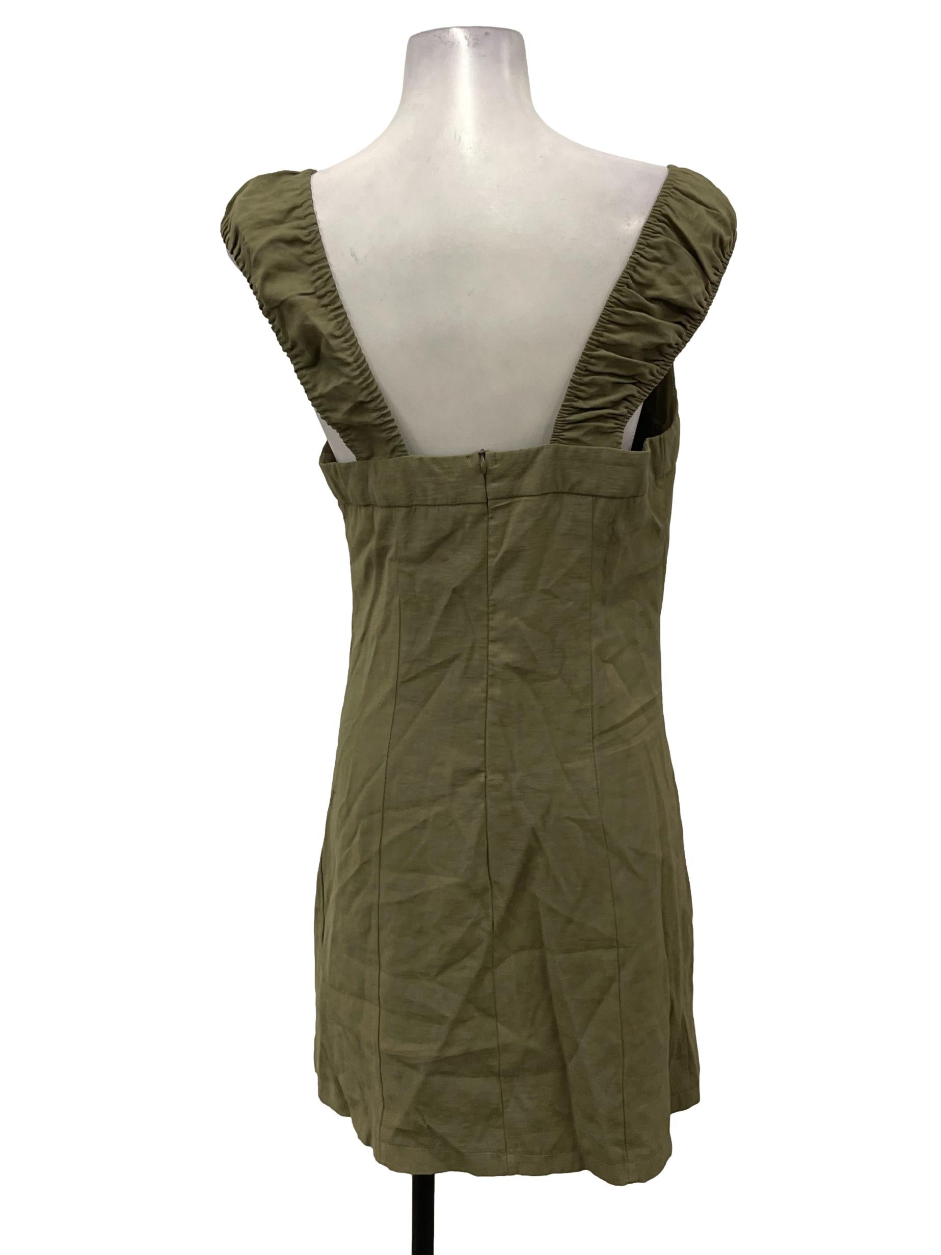 Army Green Square Neck Mini Dress