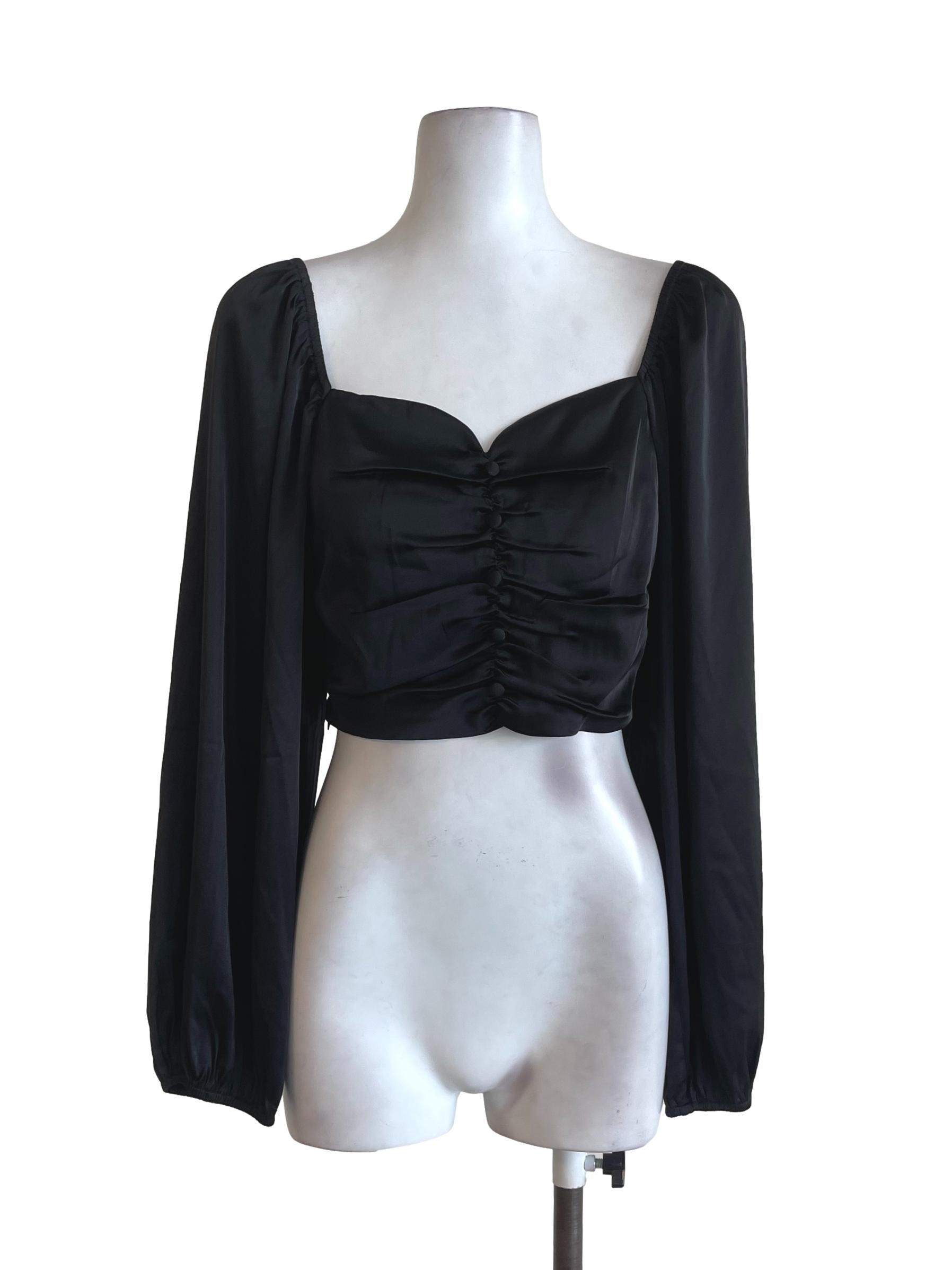 Black Satin Crop Top