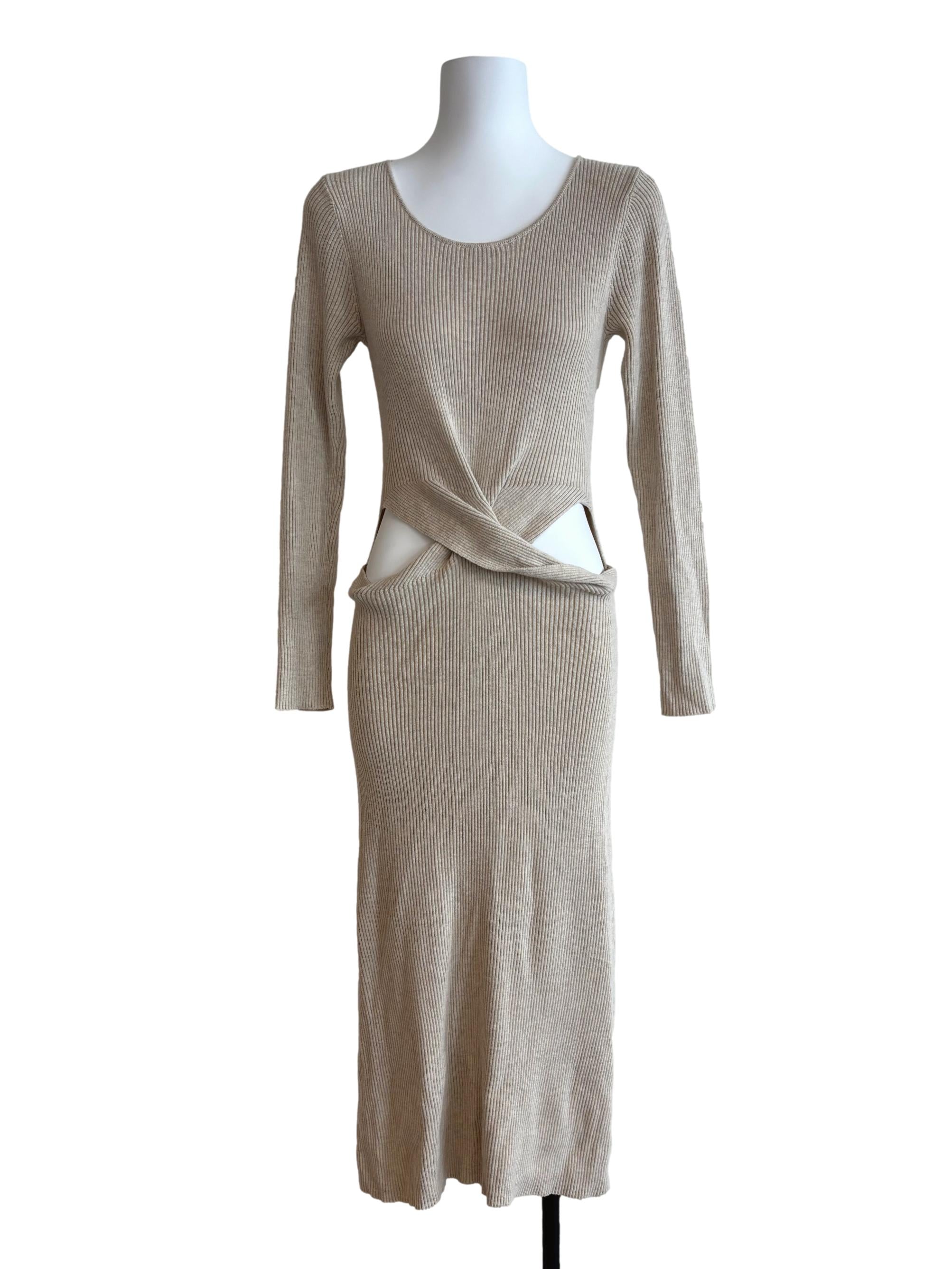Bone Beige Cut Out Bodycon Dress