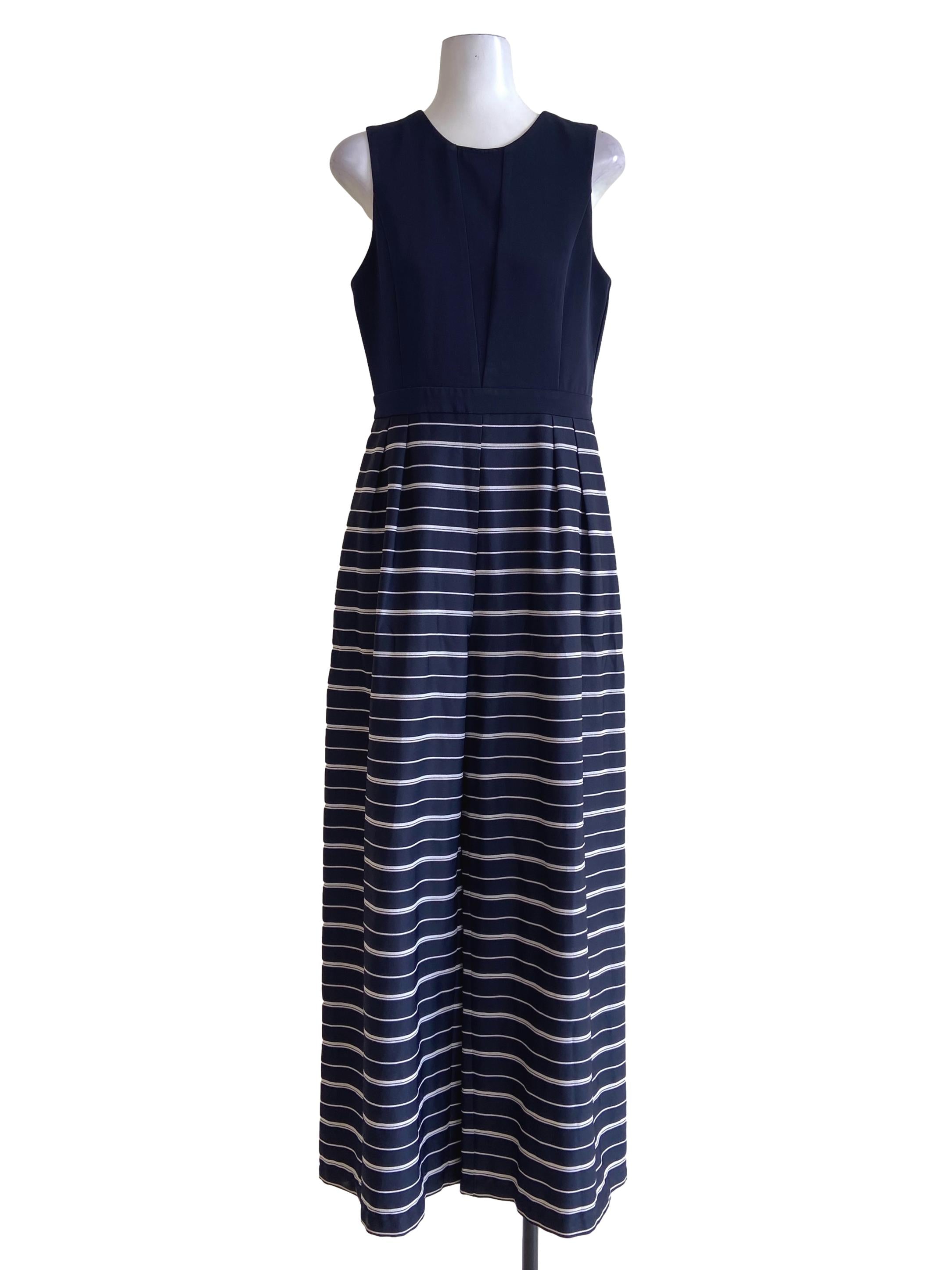 Dark Blue & White Stripe Twill Sleeveless Jumpsuits