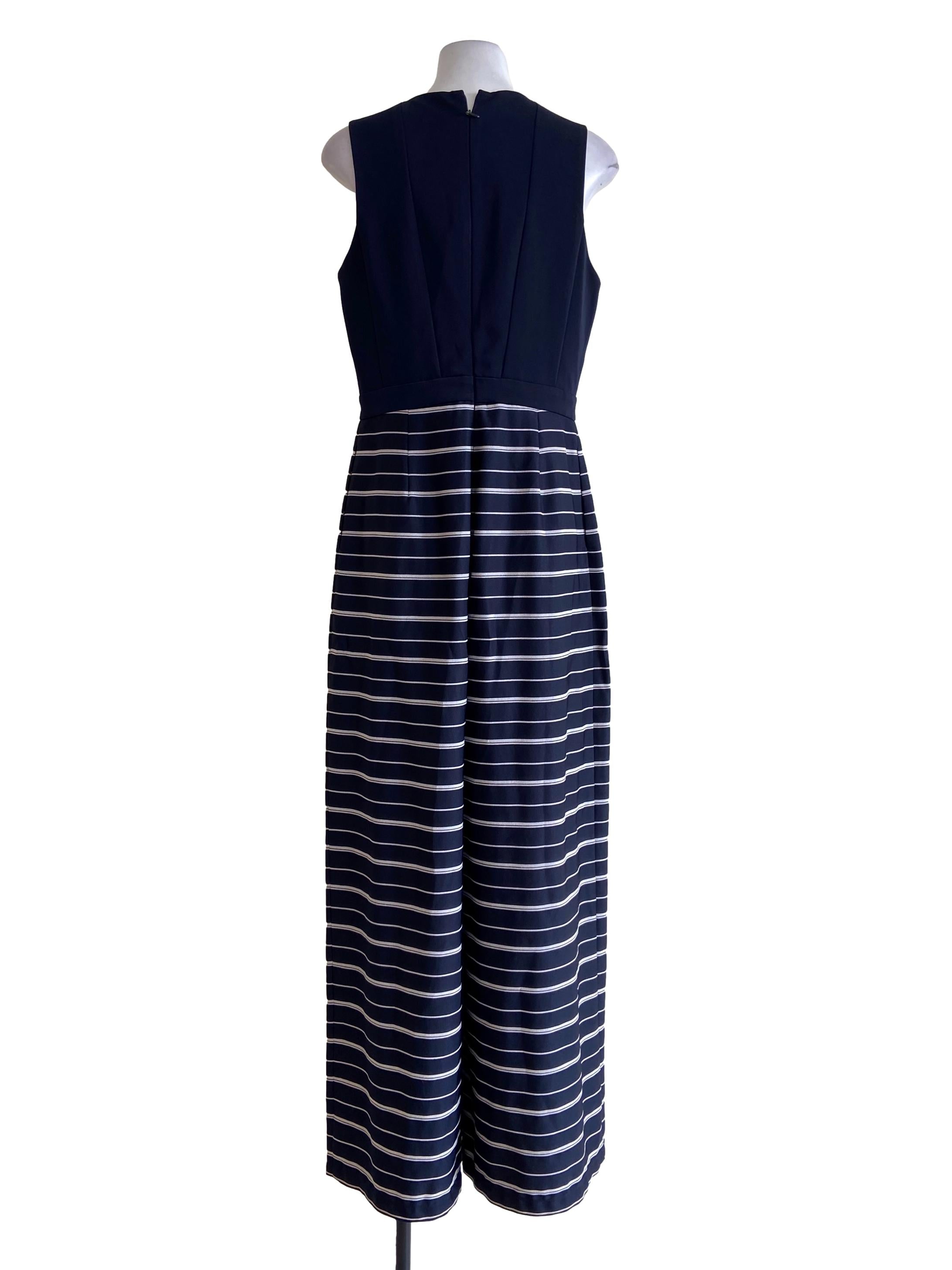 Dark Blue & White Stripe Twill Sleeveless Jumpsuits