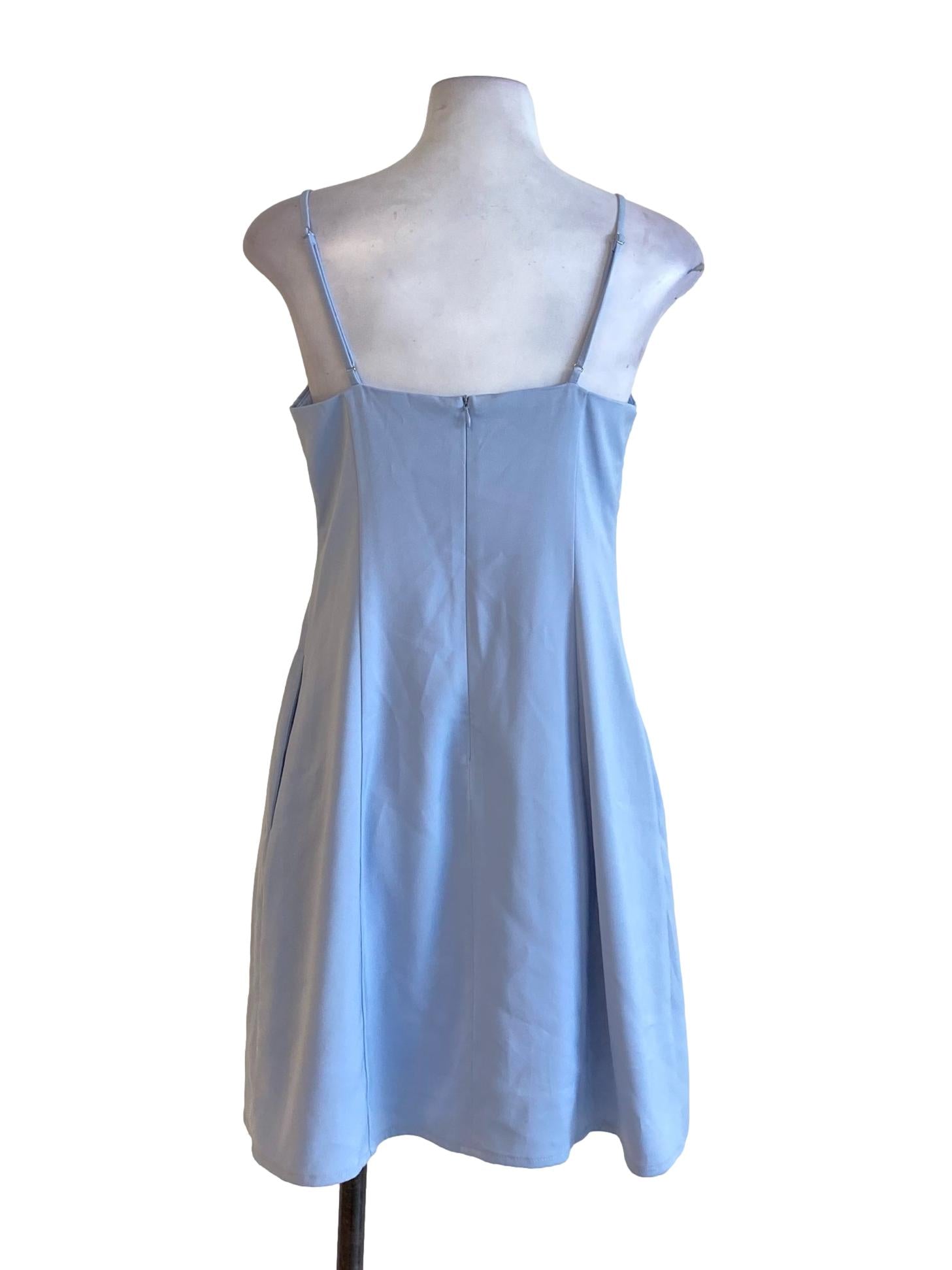Sky Blue Spaghetti Strap Puffed Bust A-Line Dress