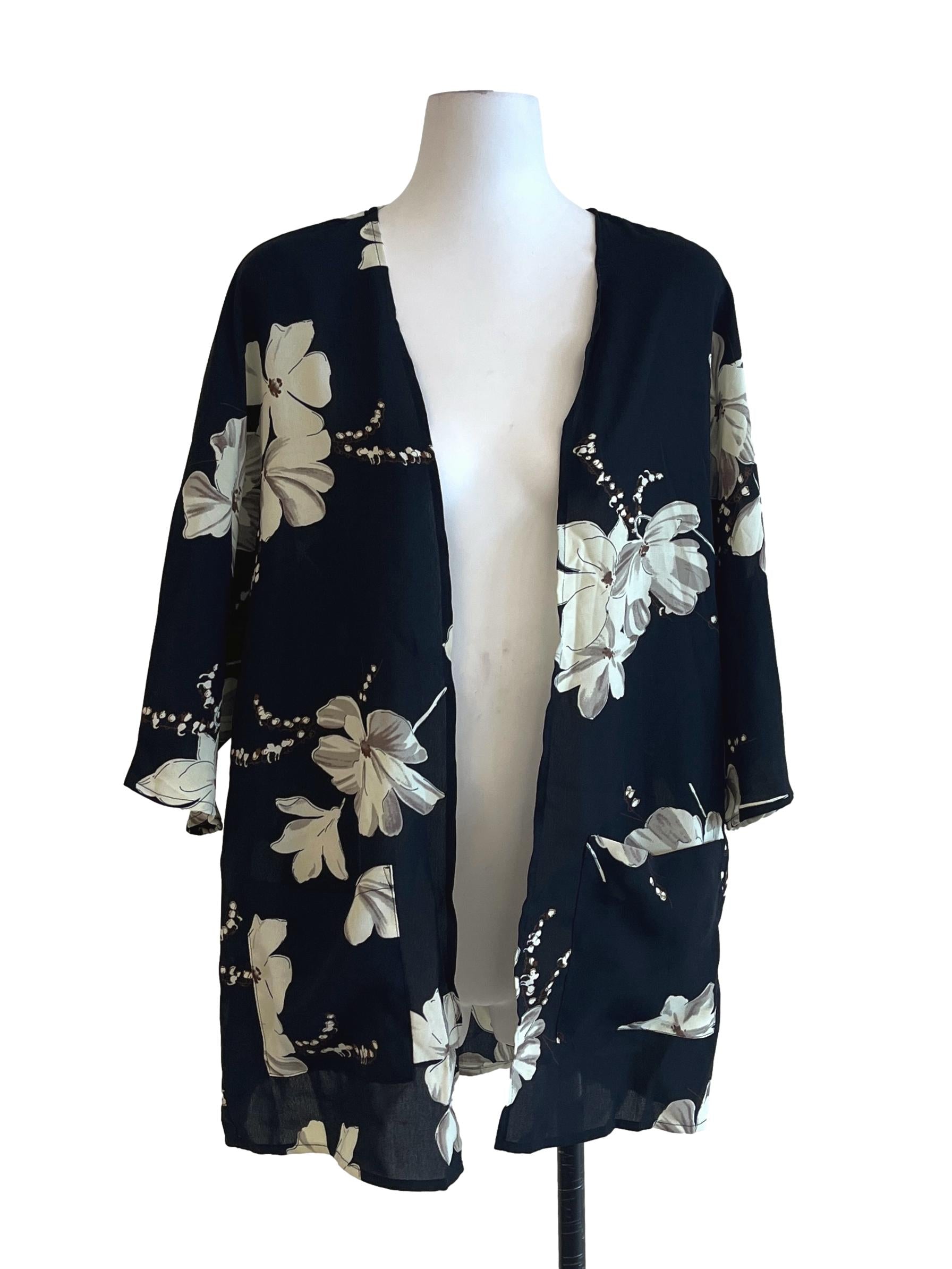 Jet Black Floral Print Cardigan TTR