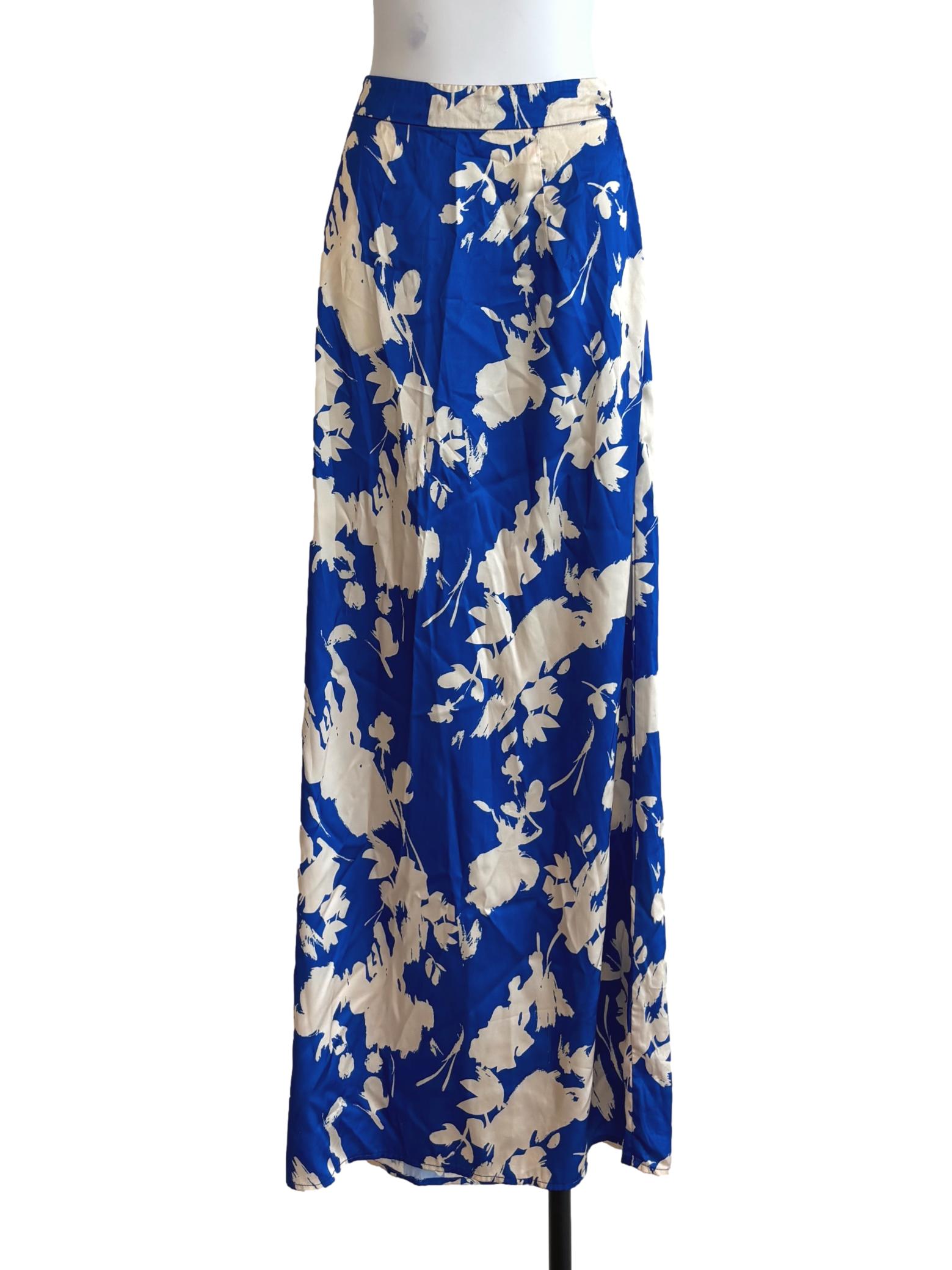 Cobalt Blue Printed Satin Skirt