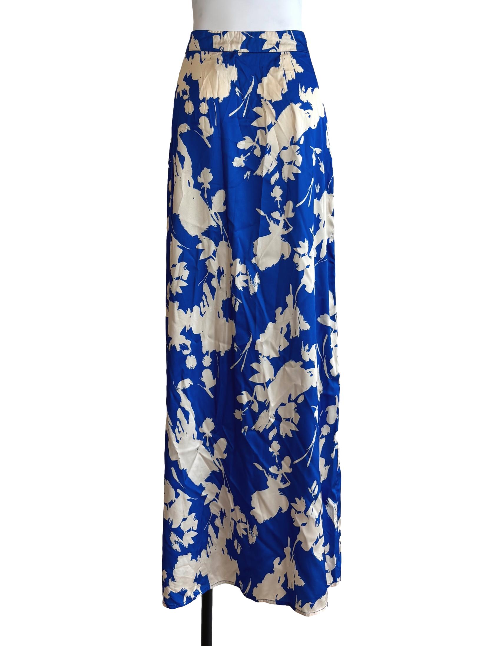 Cobalt Blue Printed Satin Skirt