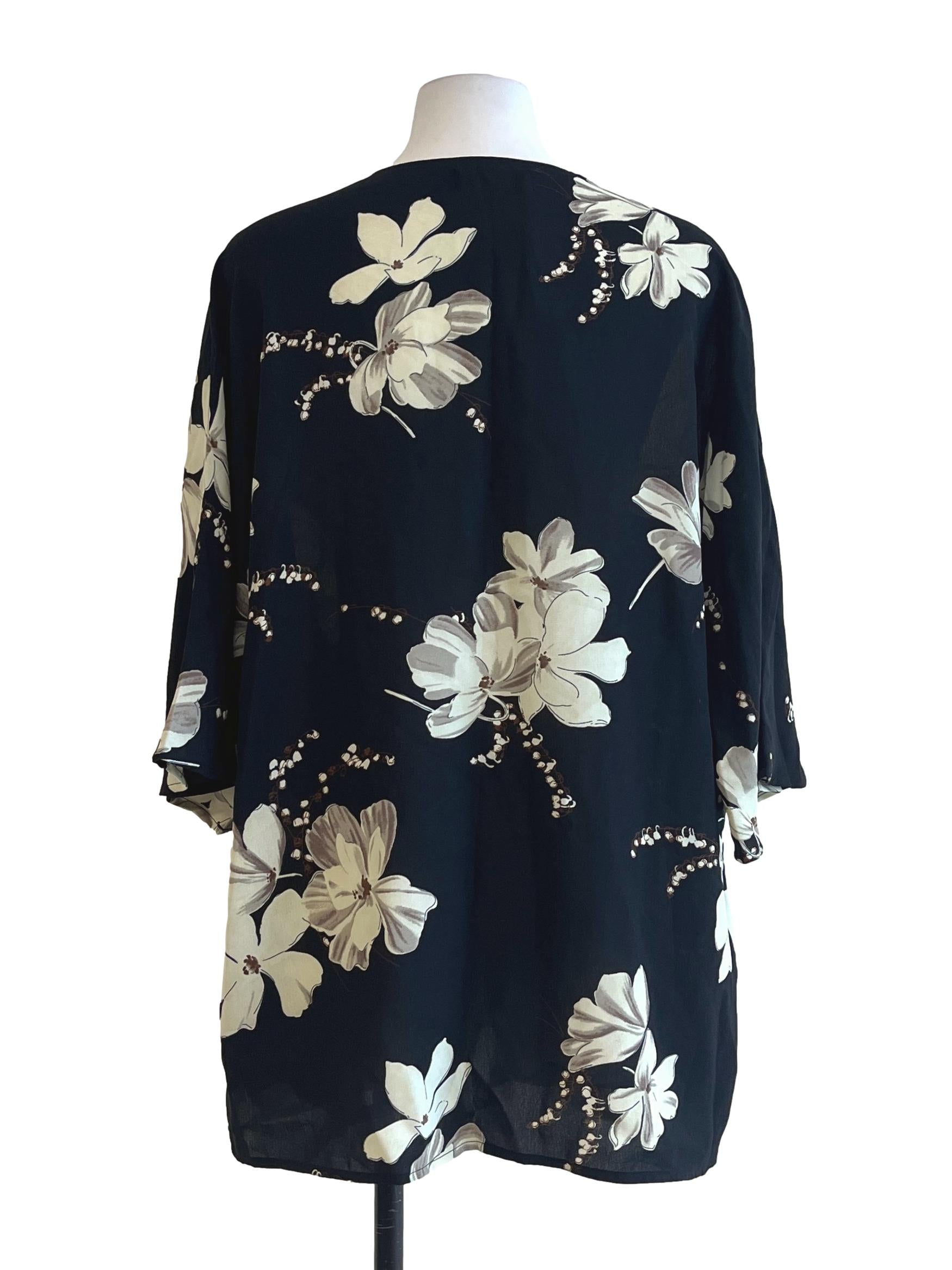 Jet Black Floral Print Cardigan TTR