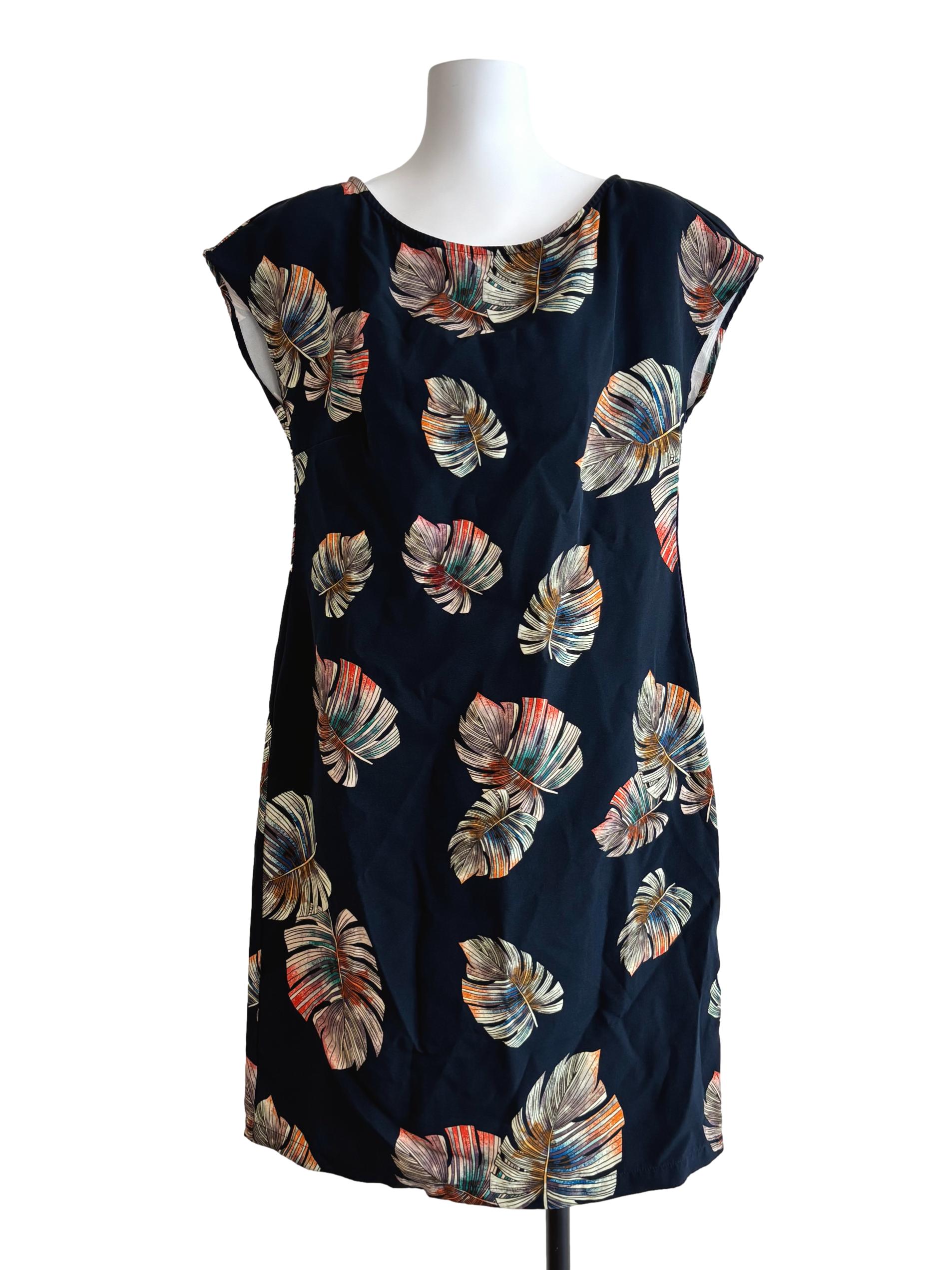 Blue Black Leaf Shift Dress