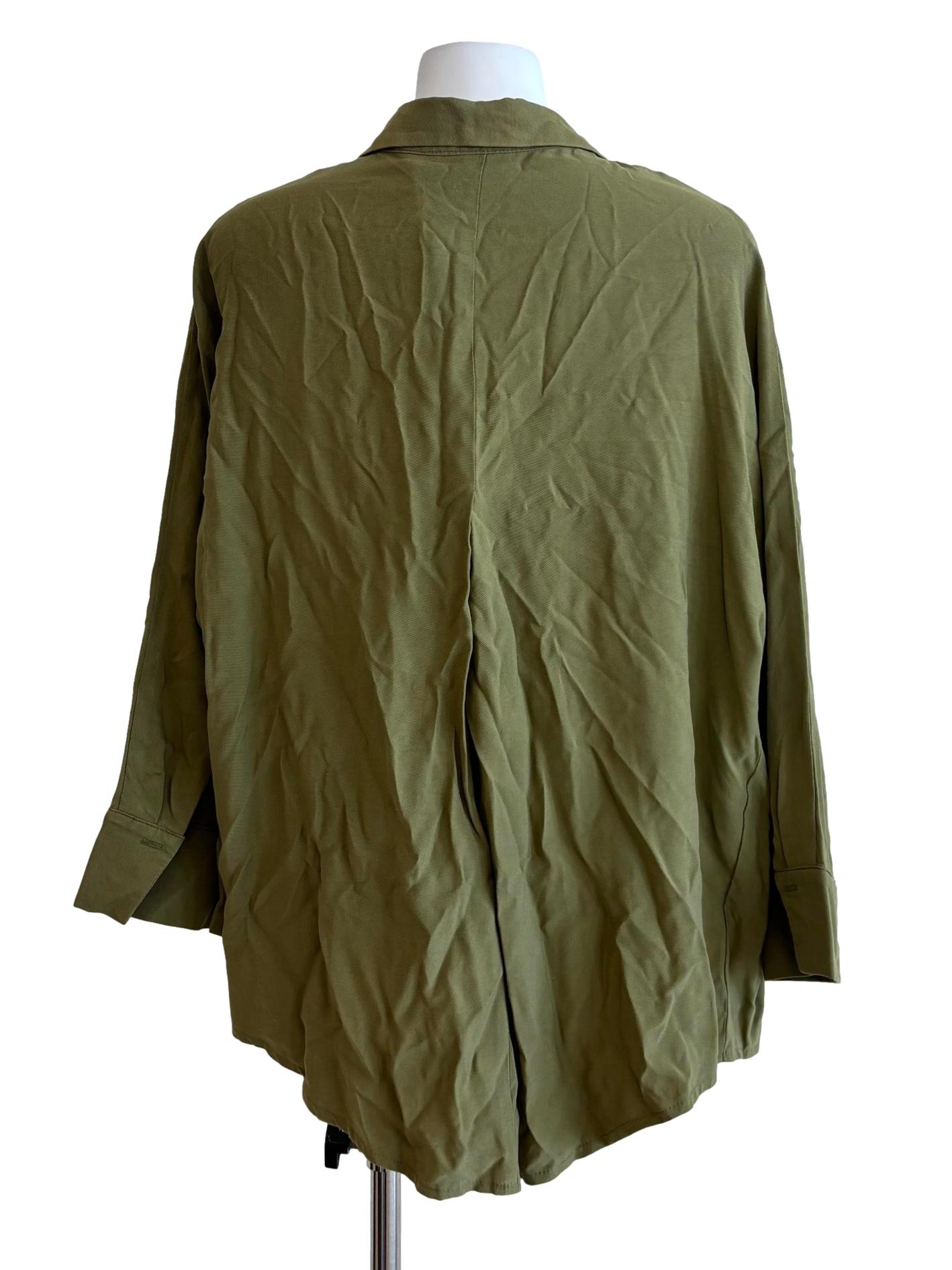 Olive Green Low Neck Long Sleeve Blouse
