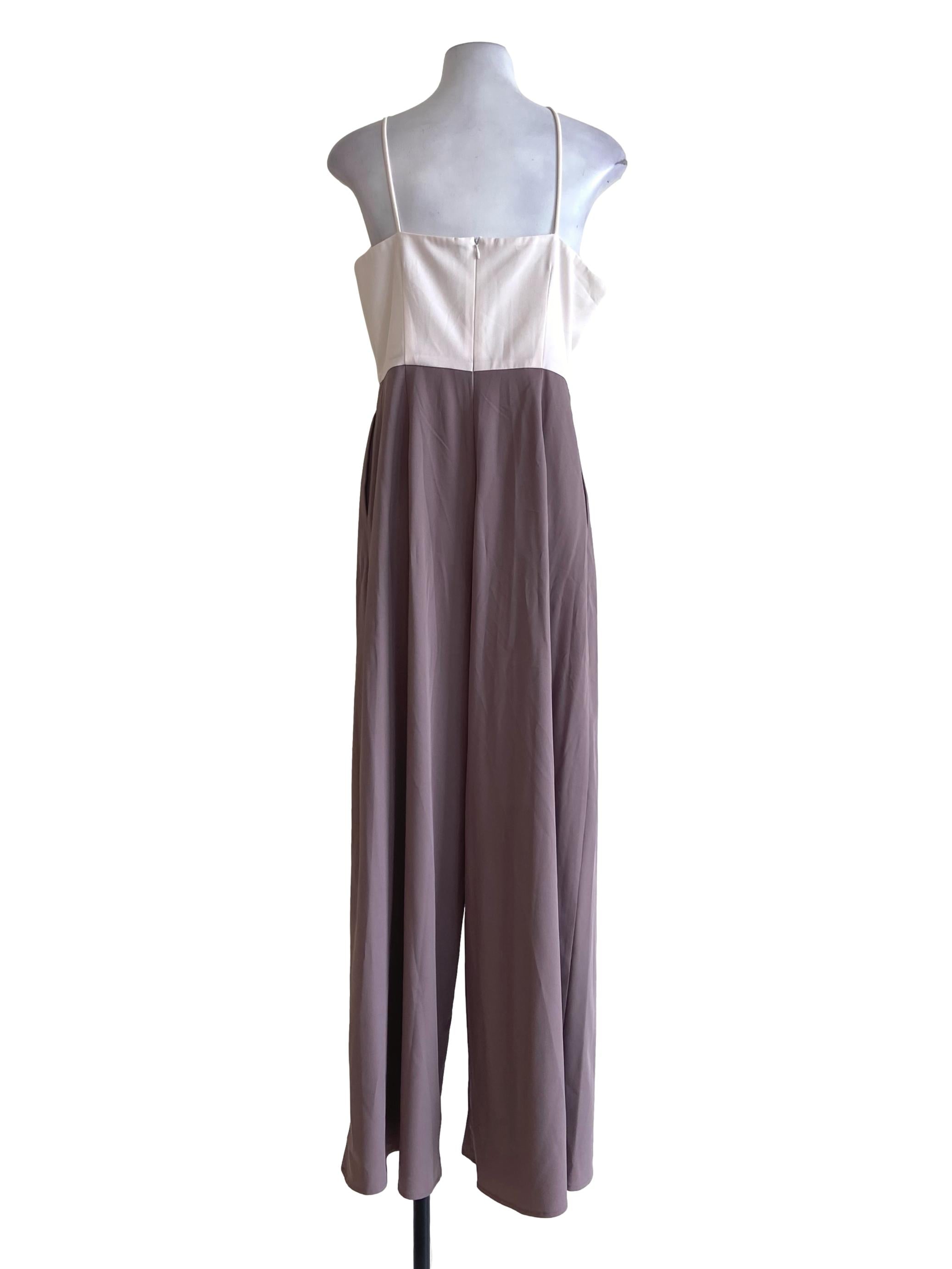 White & Sepia One Shoulder Twill Jumpsuit