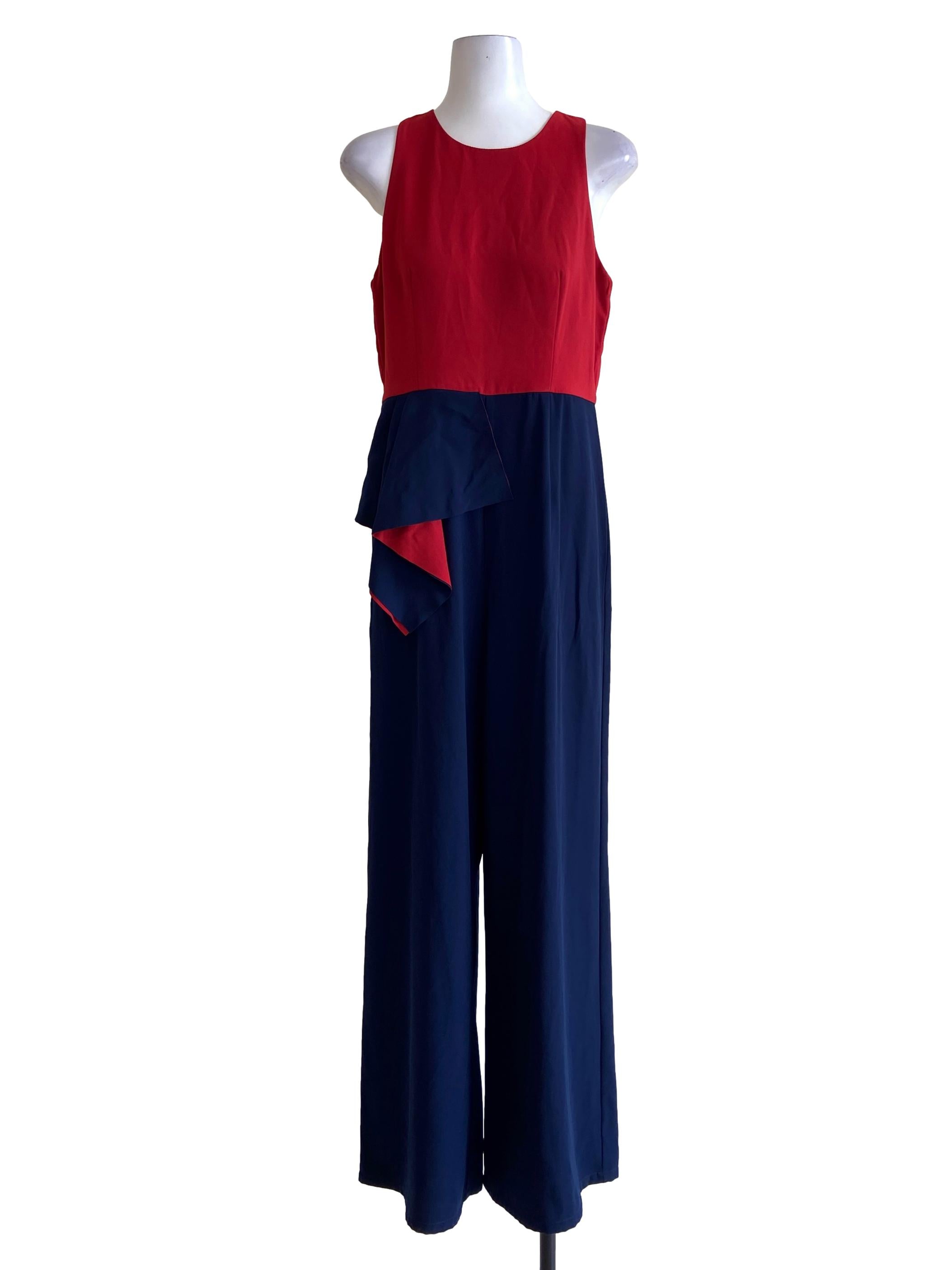 Red & Blue Sleeveless Long Jumpsuit