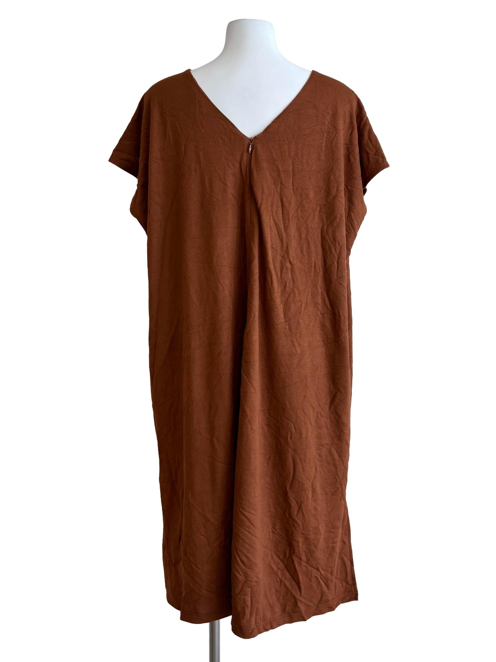 Rust Brown V-Neck Straight Oversize Dress