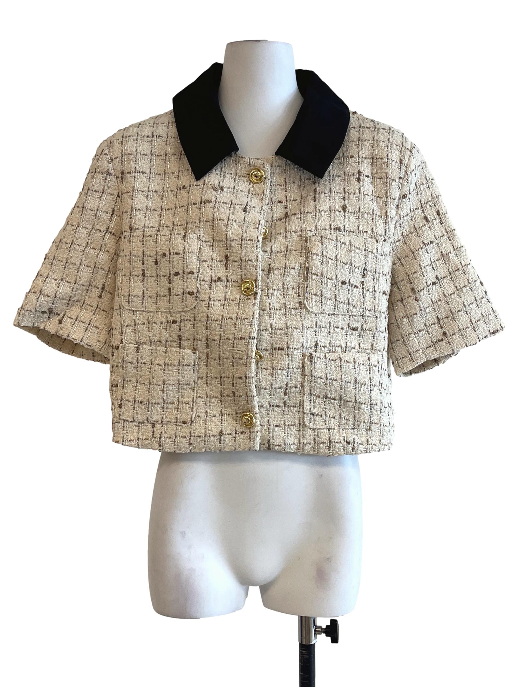 Ivory White Tweed Short Sleeve Top