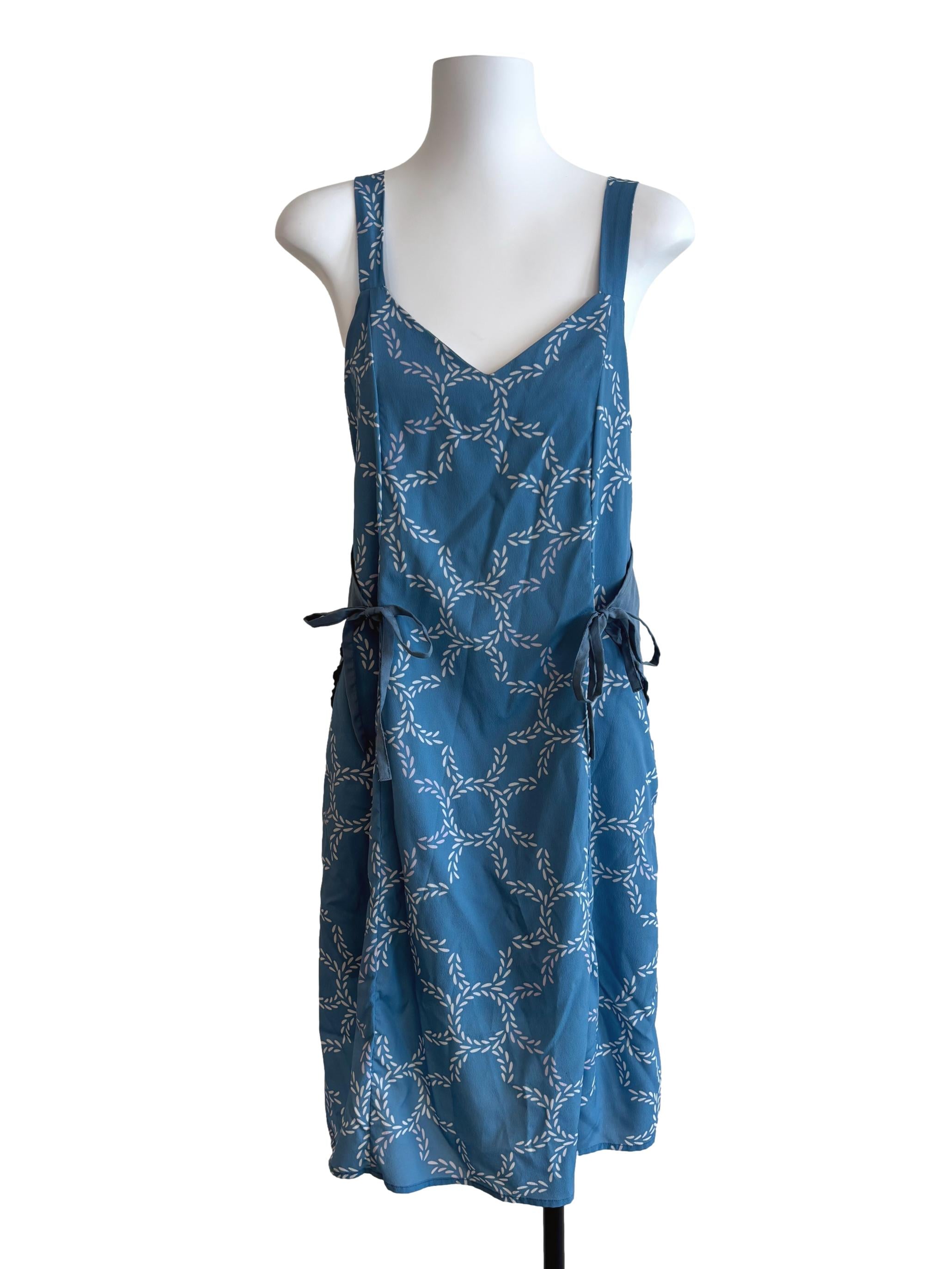 Sapphire Blue Printed Ribbon Dress
