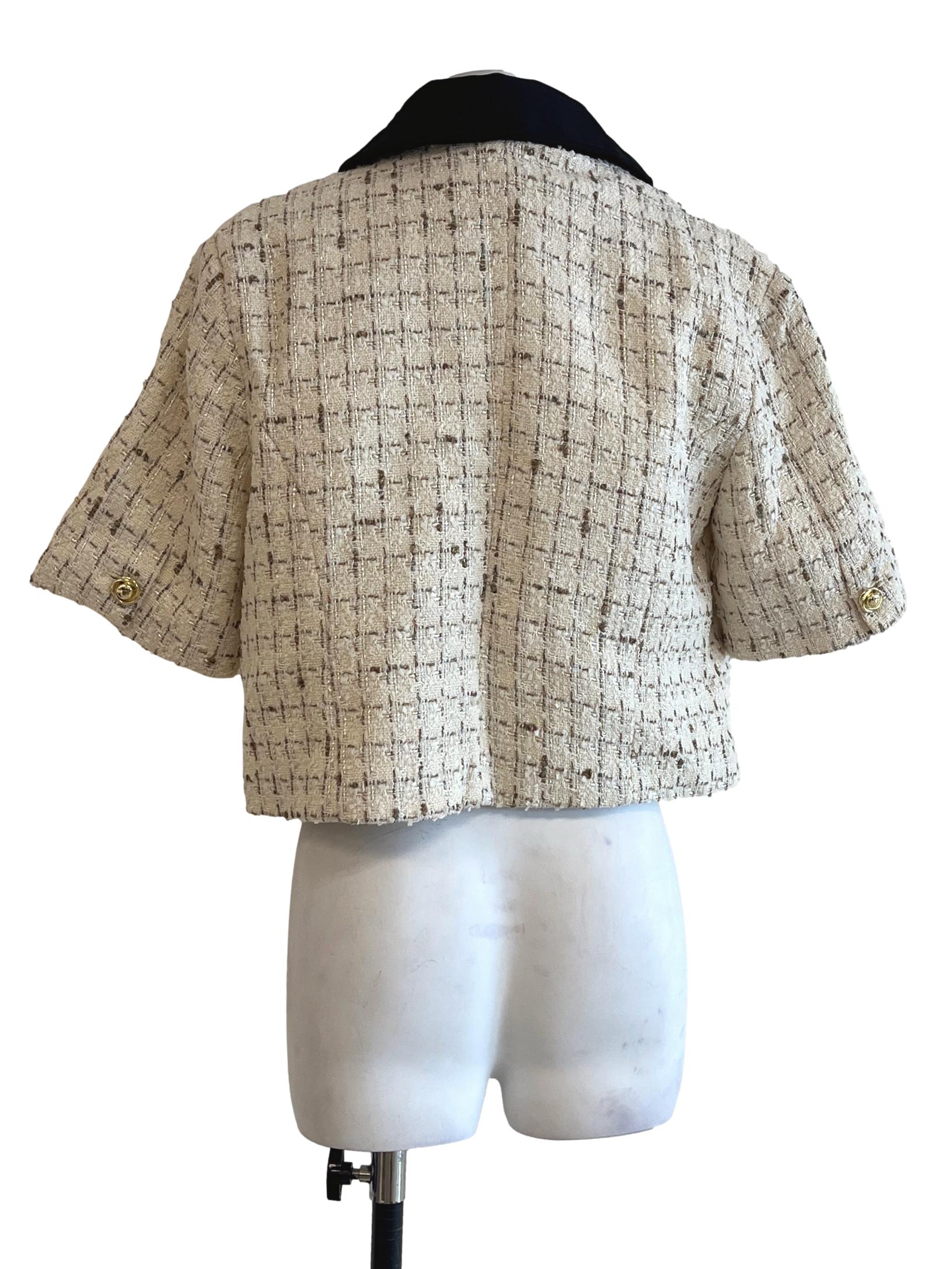 Ivory White Tweed Short Sleeve Top