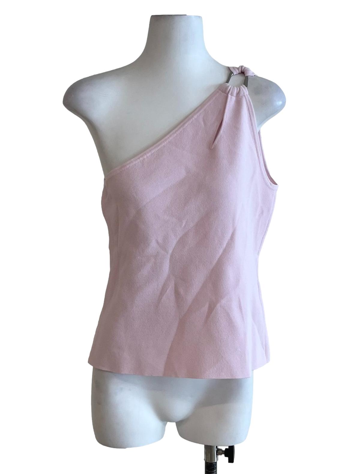 Blush Pink Asymmetrical Neckline Sleeveless Top