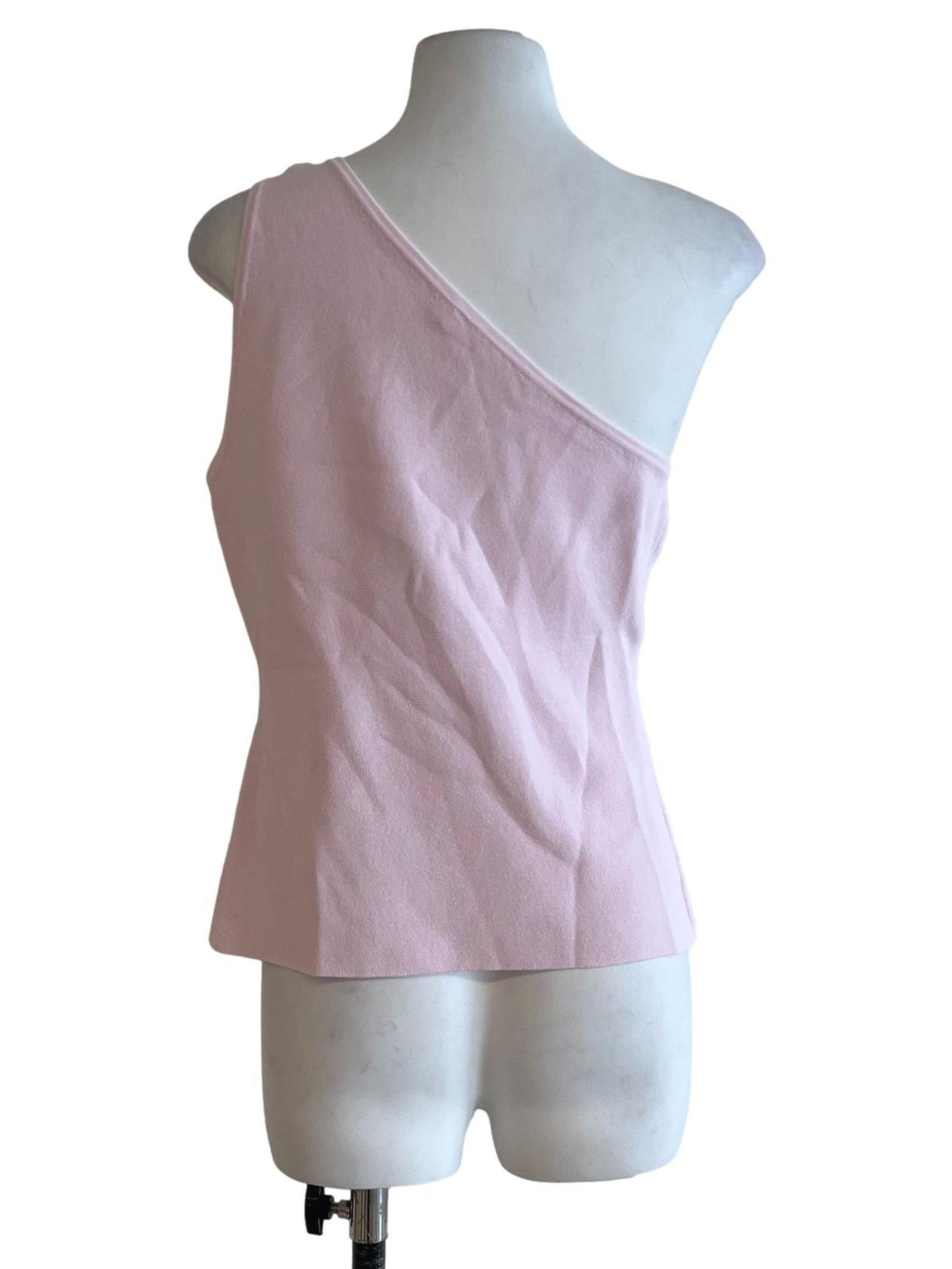 Blush Pink Asymmetrical Neckline Sleeveless Top