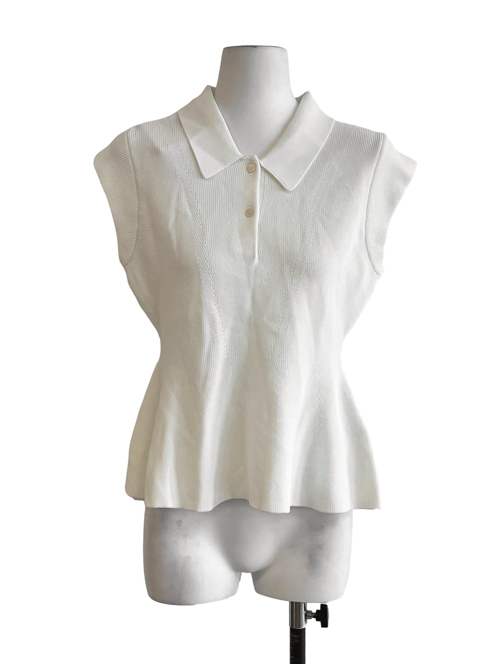 Cream White V Neck Sleeveless Top LB