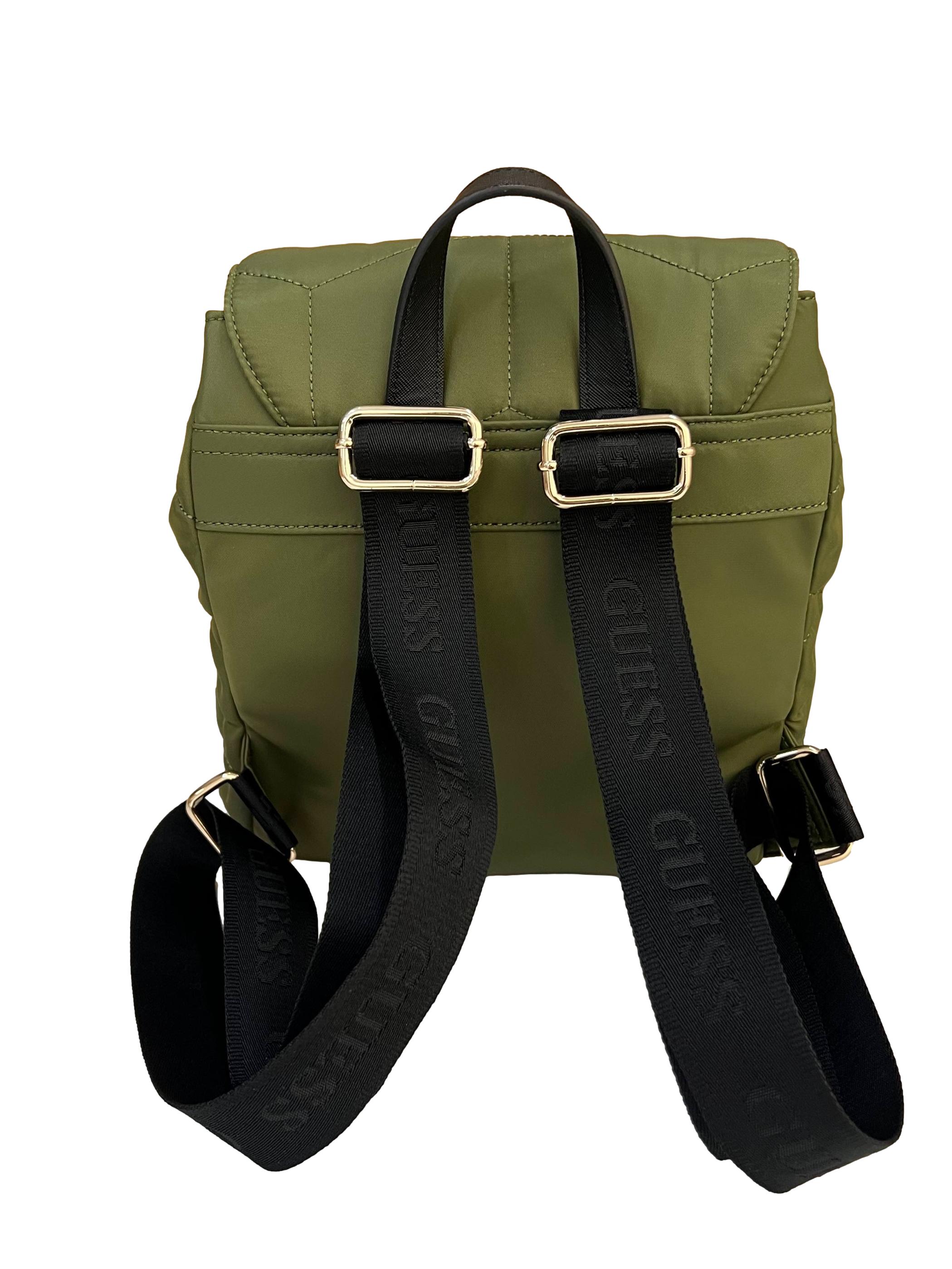 Green Nylon Geometric Textured Small Backpack CSN