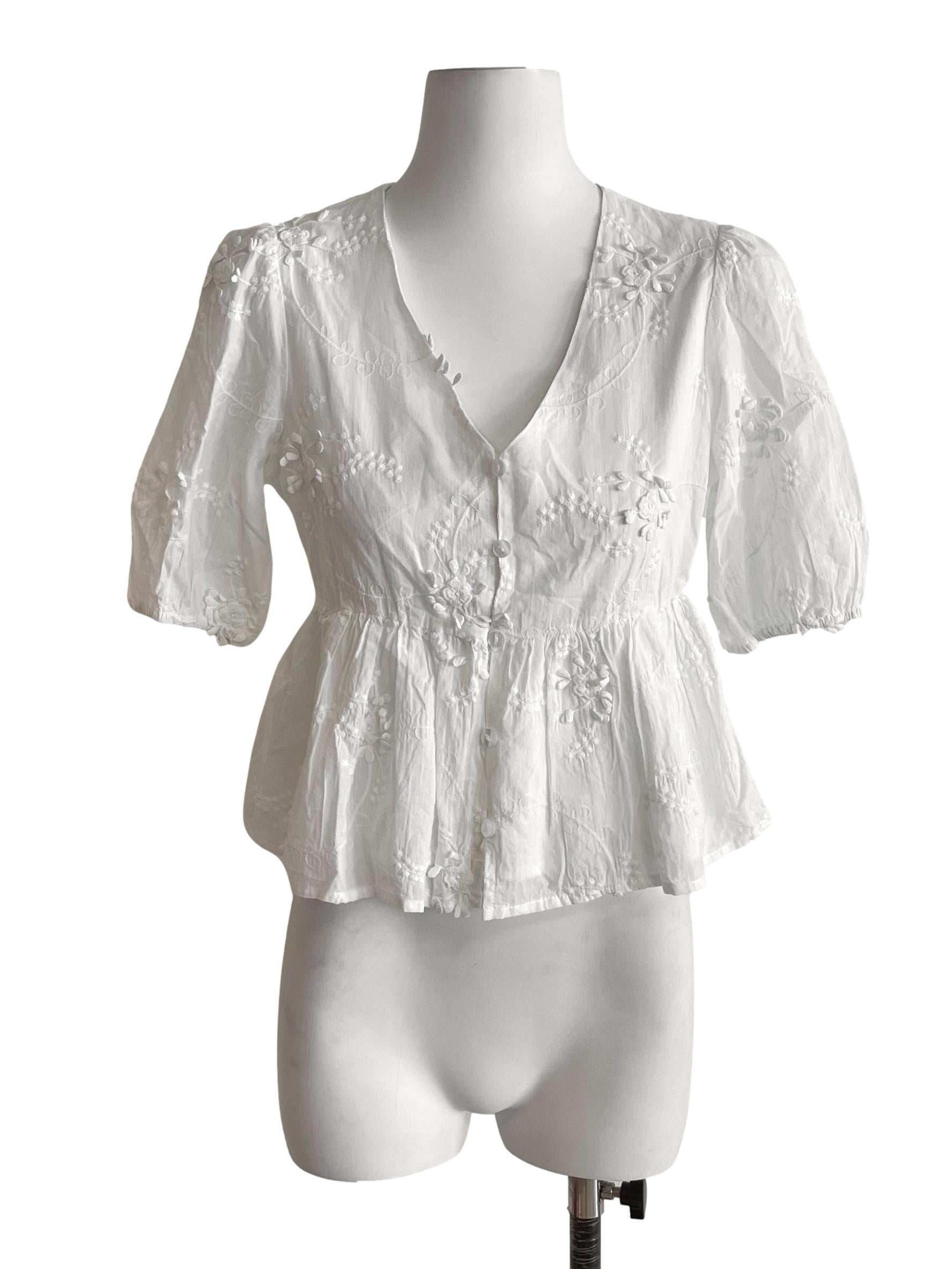 White Floral Peplum Top TWL