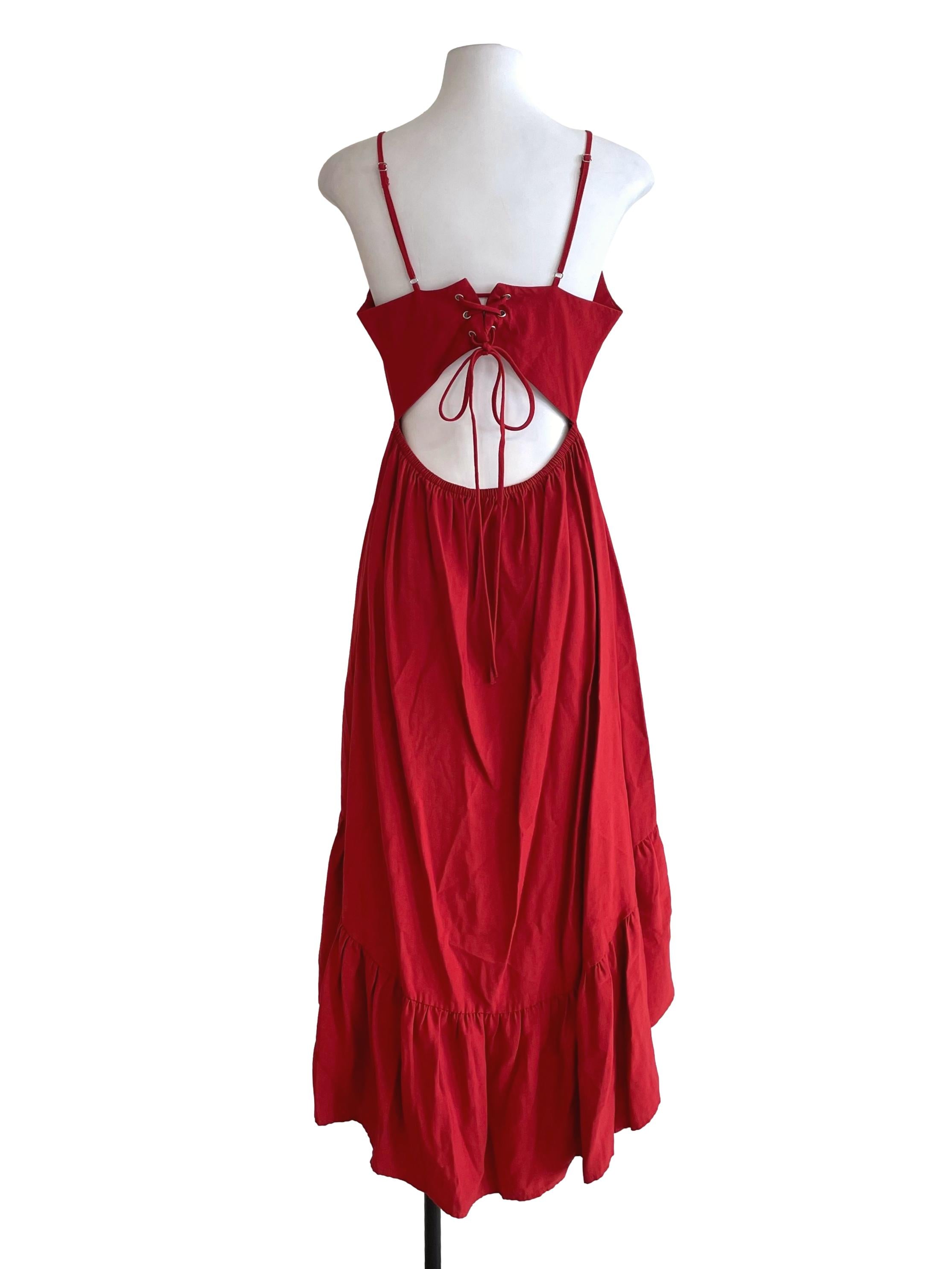Red Lace Up Back Tiered Dress TEM