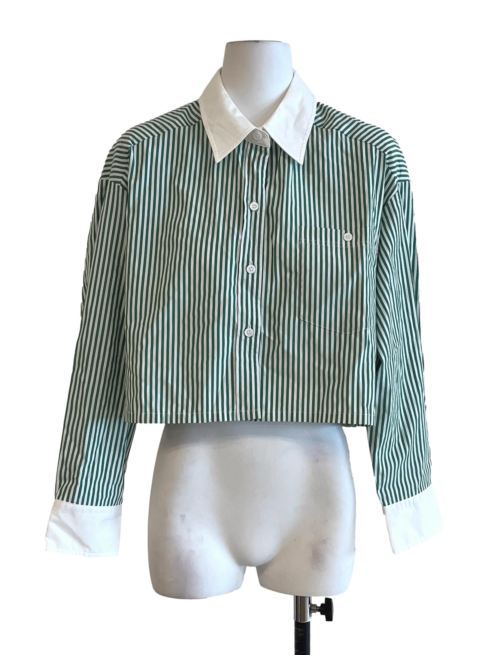 Parakeet Green Stripe Long Sleeve Cropped Top LB