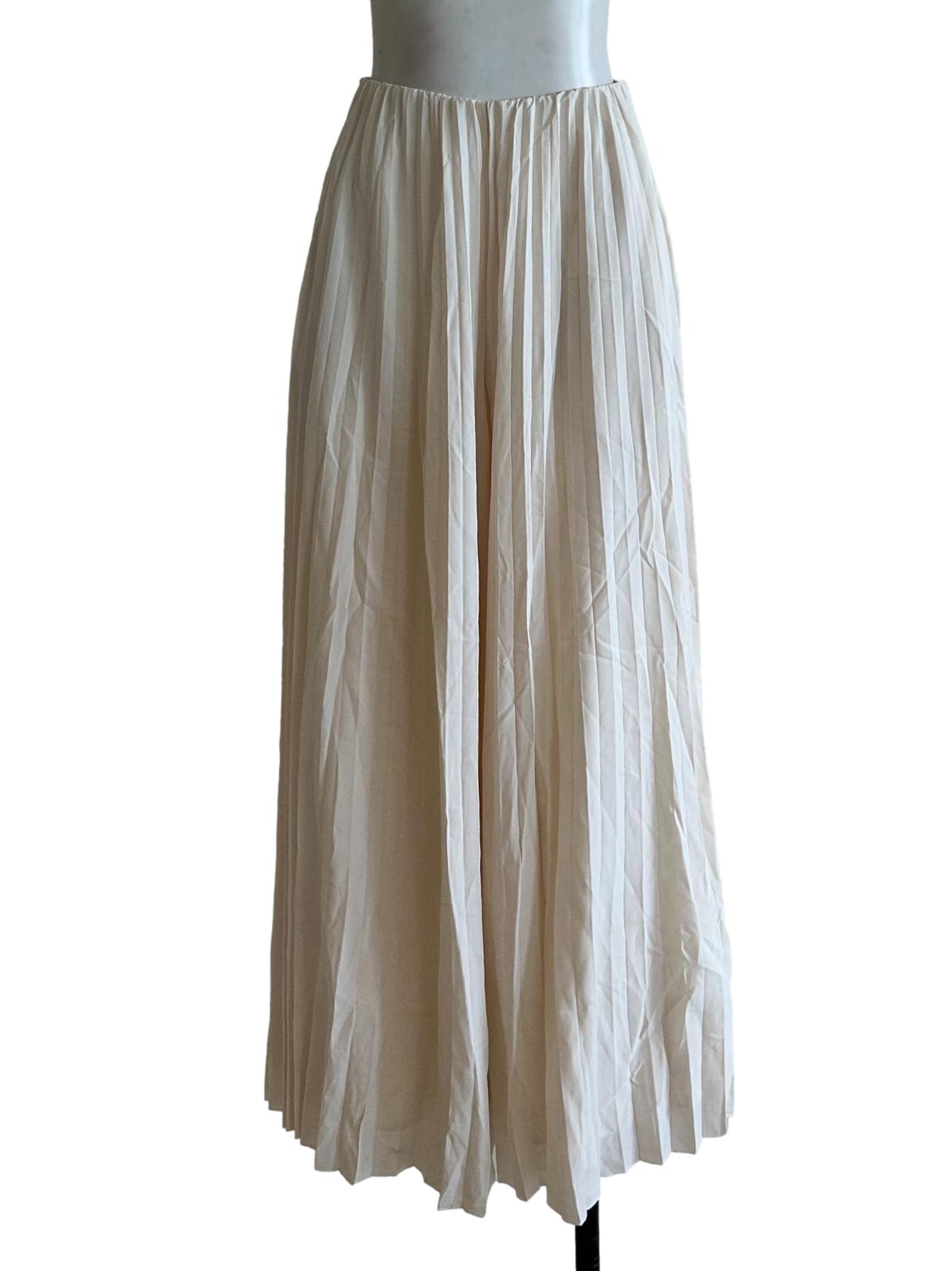 Cream Pleated Wide Leg Pants