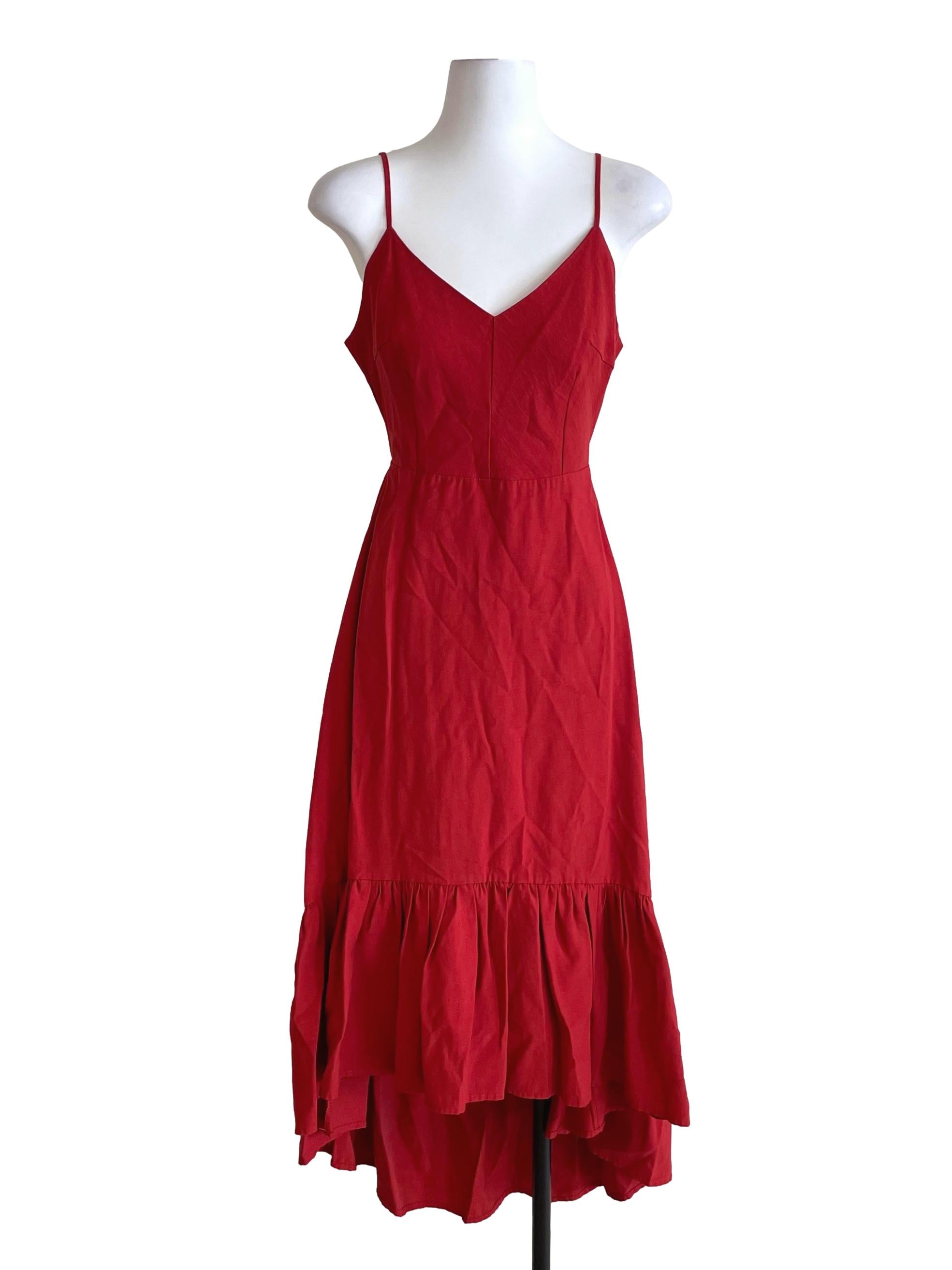 Red Lace Up Back Tiered Dress TEM