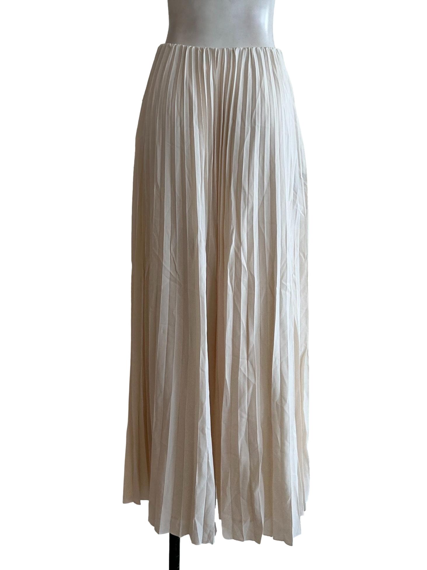 Cream Pleated Wide Leg Pants