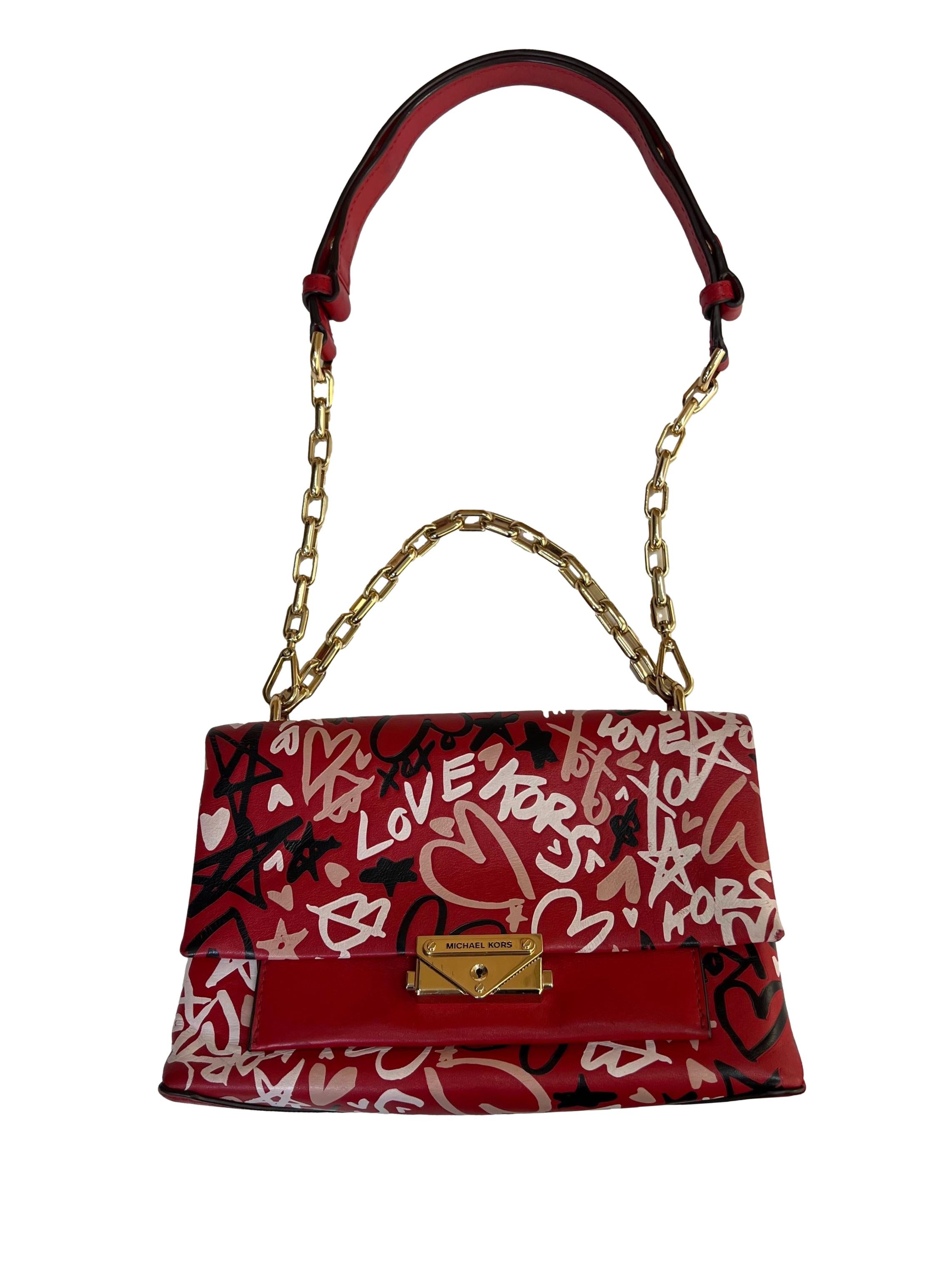 Red Leather Qixi Graffiti Shoulder Bag CSN