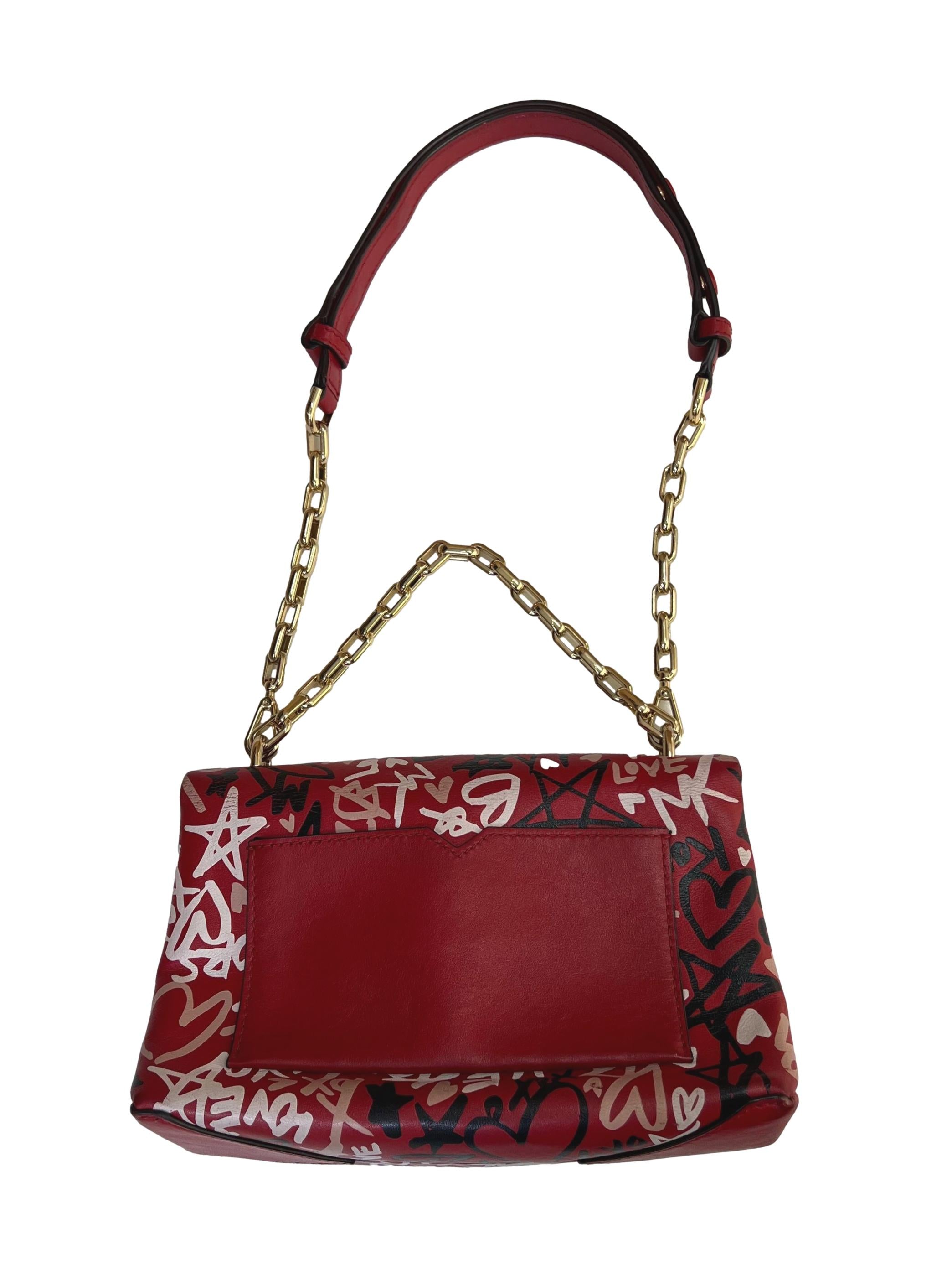 Red Leather Qixi Graffiti Shoulder Bag CSN