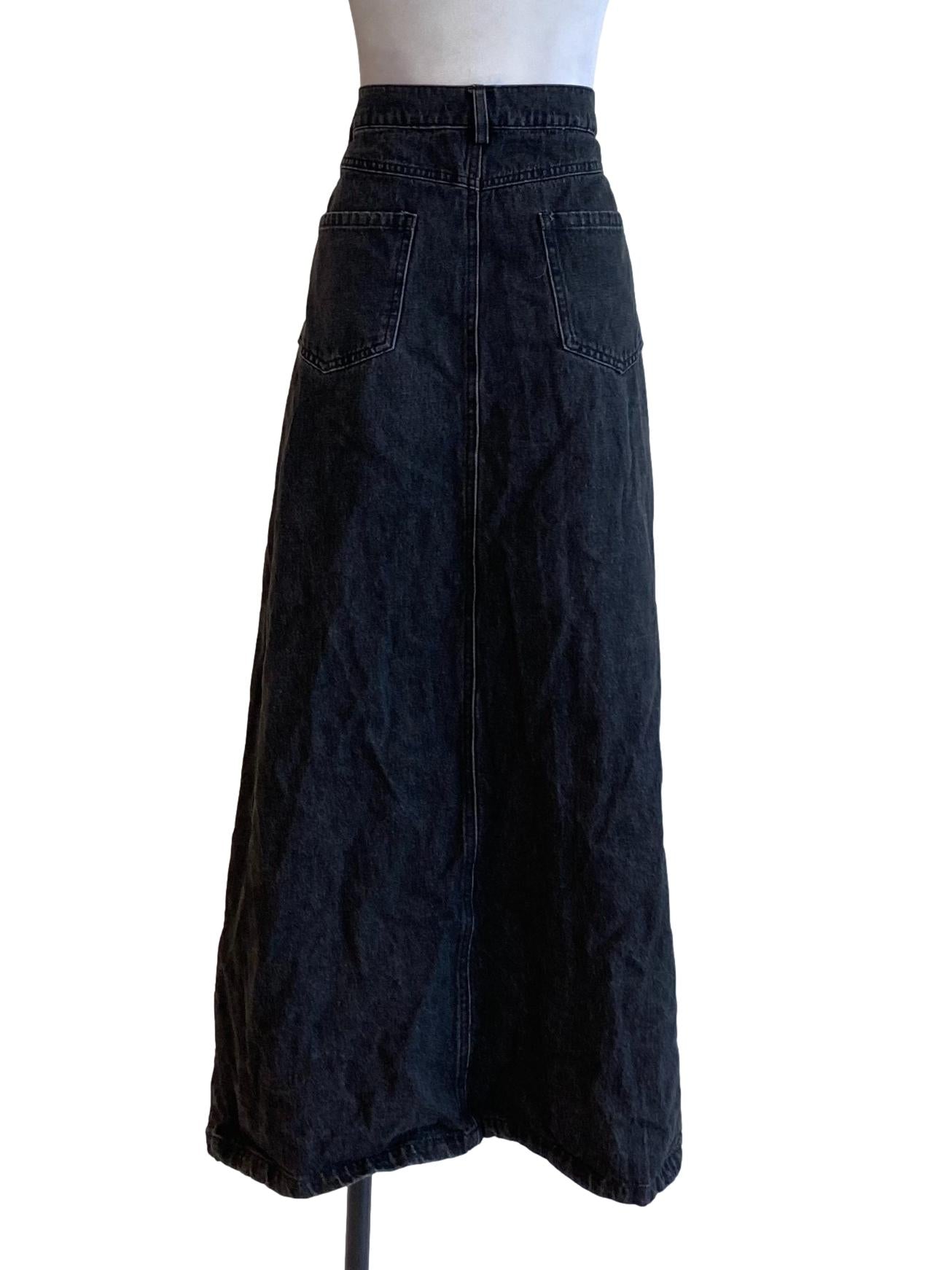 Smokey Black Buttoned Slit Denim Skirt