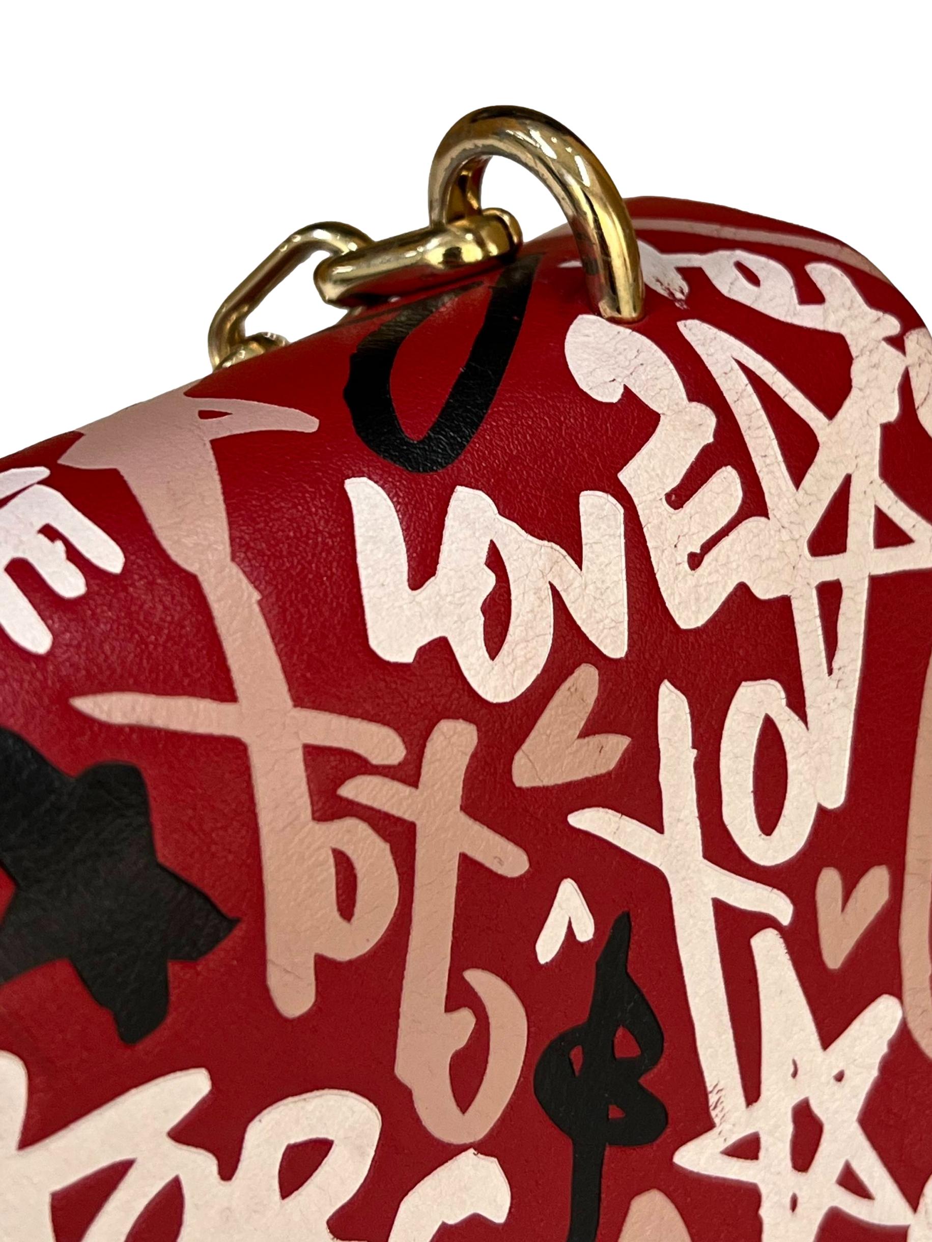 Red Leather Qixi Graffiti Shoulder Bag CSN