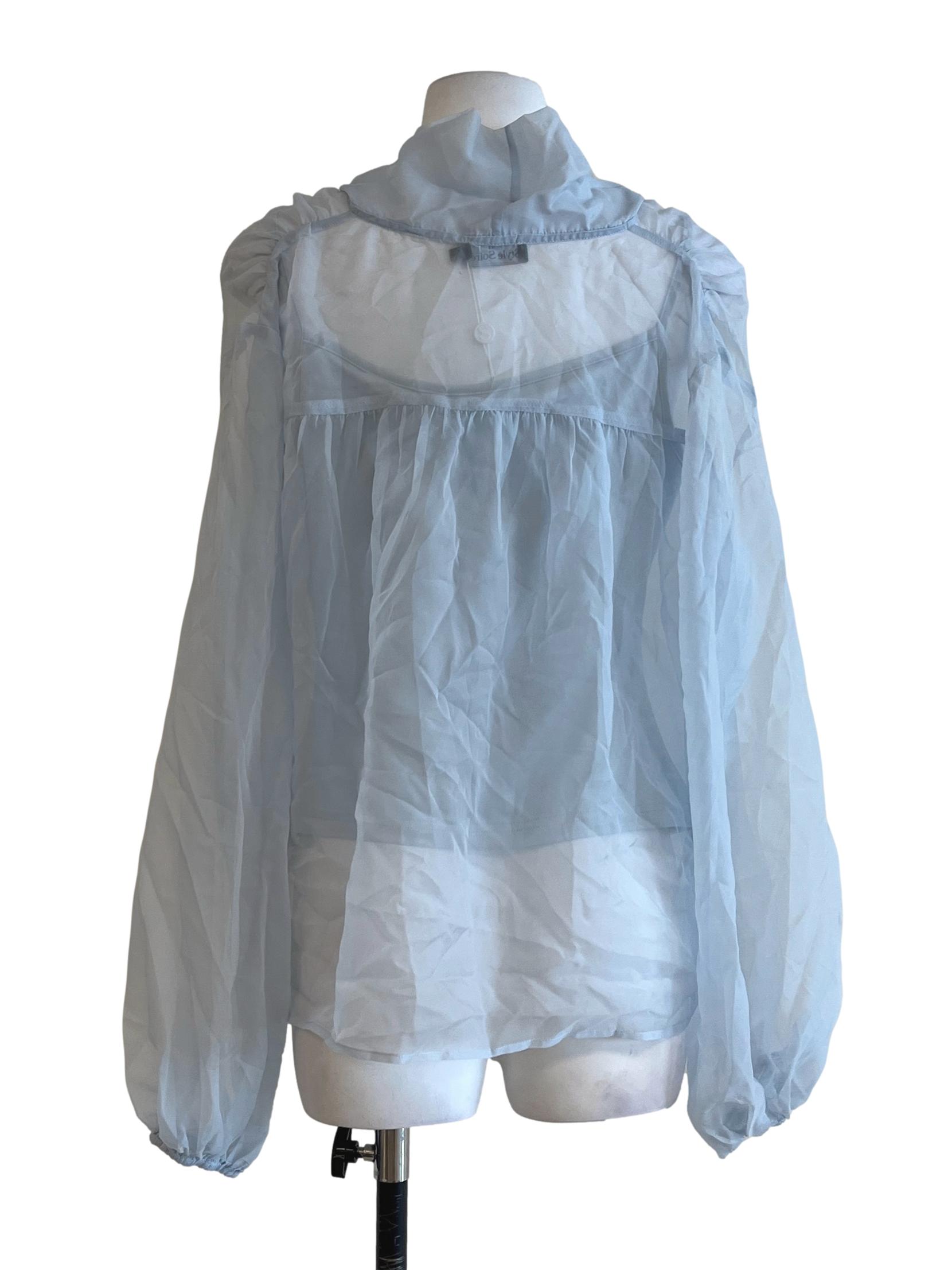 Sky Blue Halter Long Sleeve Top