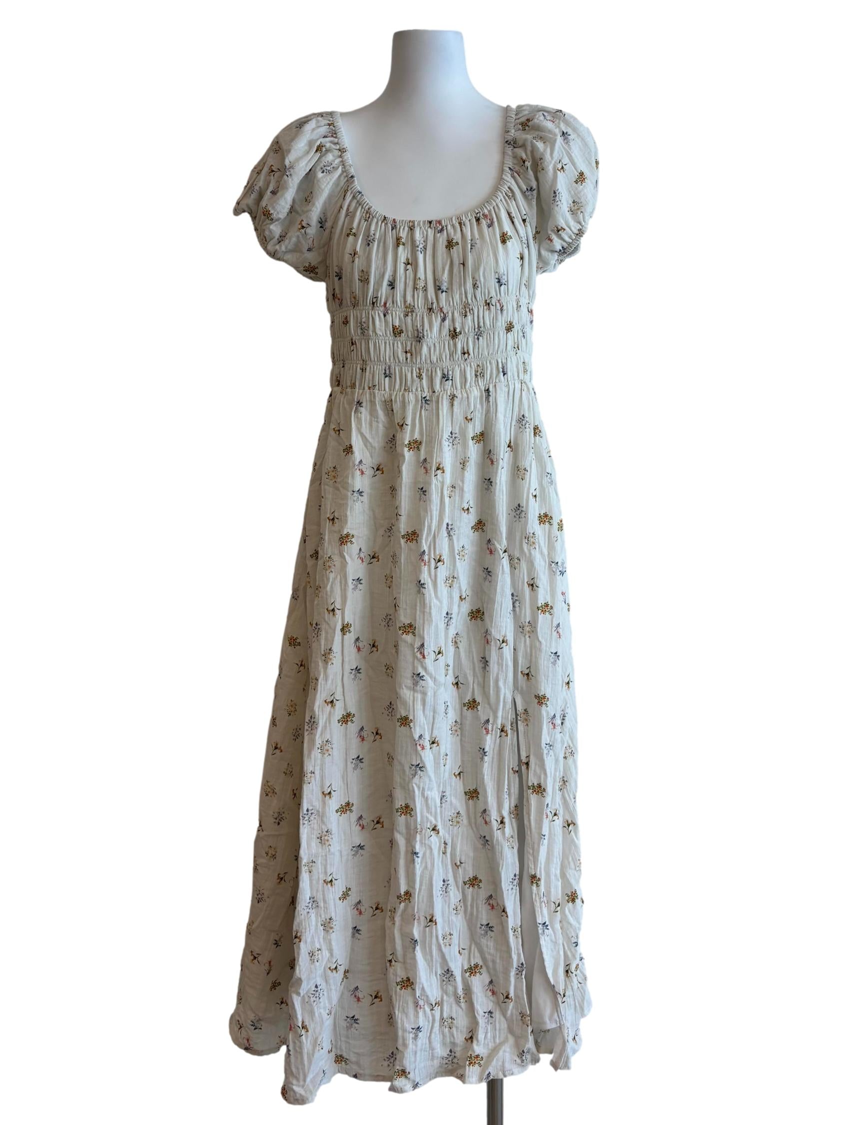 Rice White Floral Smocked Cotton Dress
