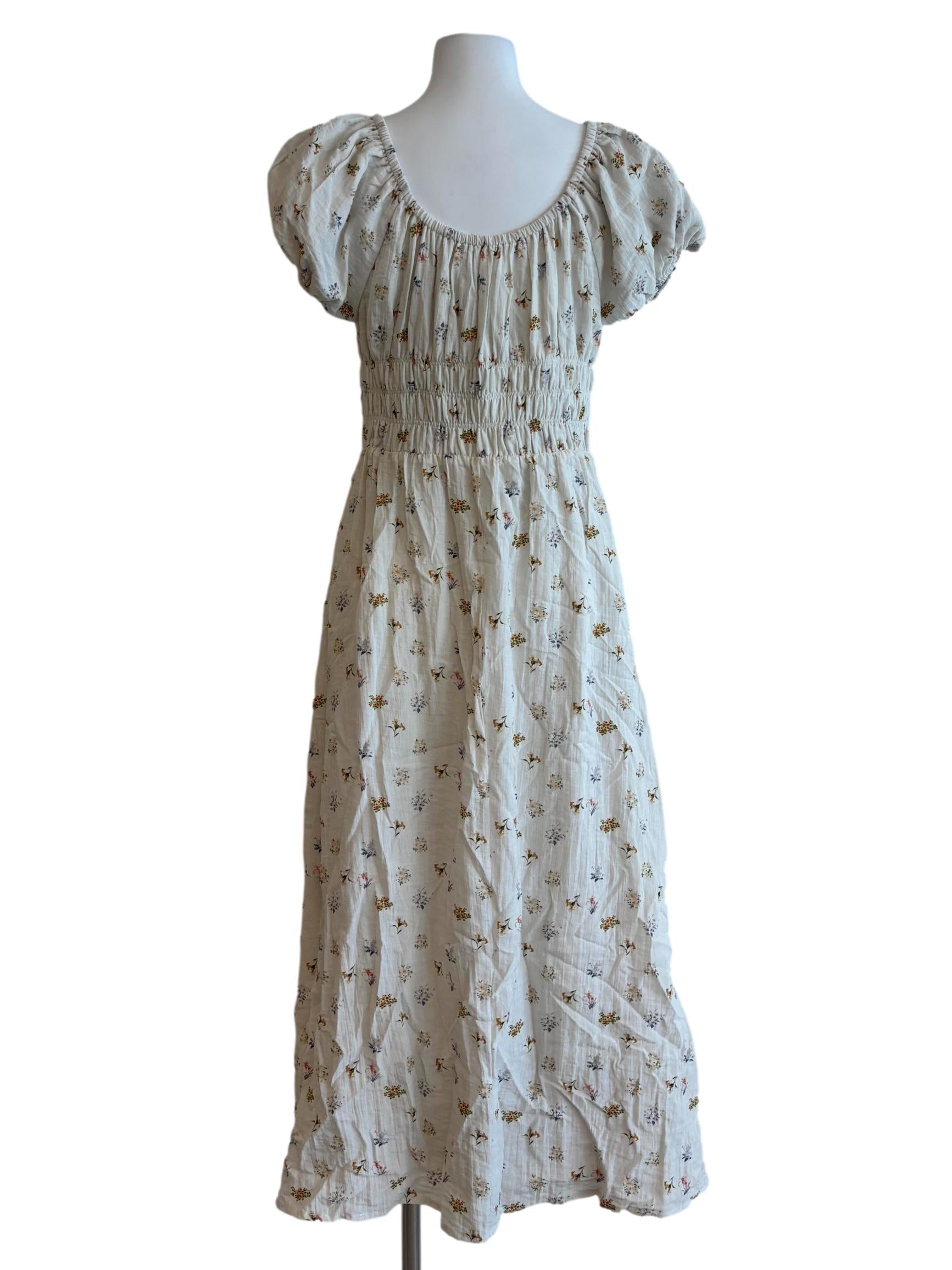 Rice White Floral Smocked Cotton Dress