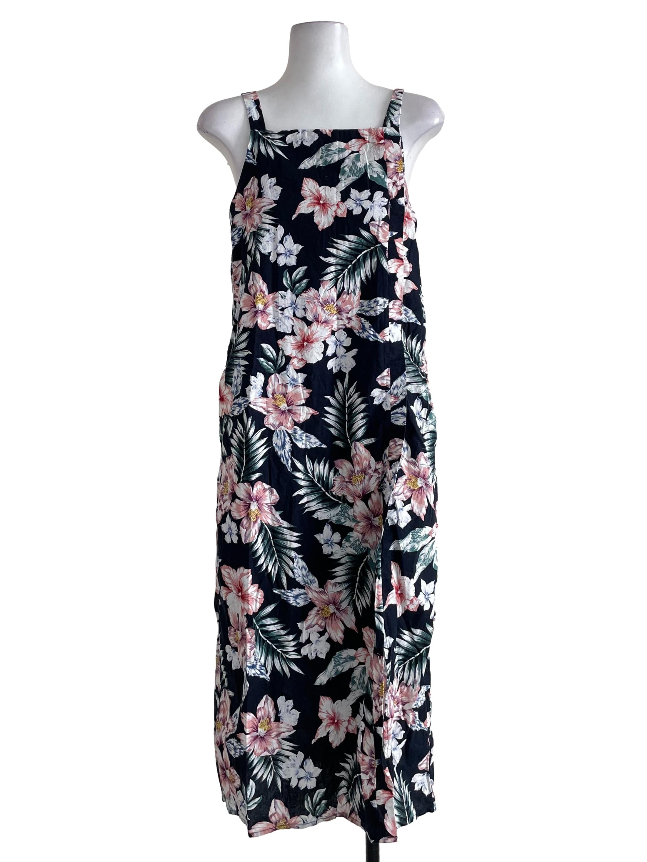 Black Floral Front Slit Dress