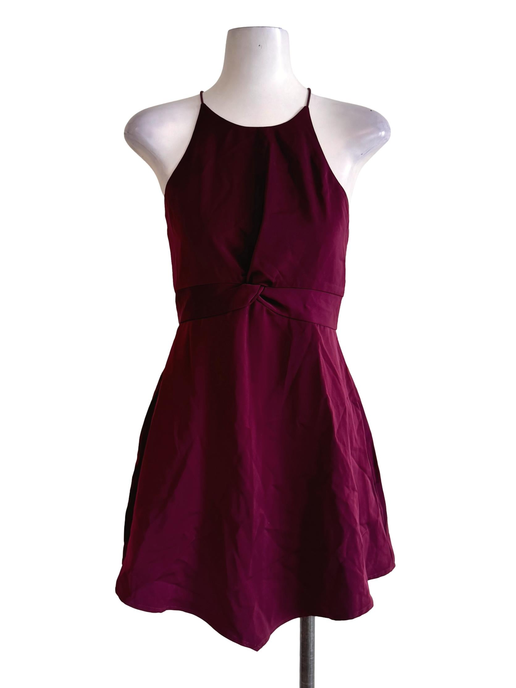 Maroon Red Satin Twisted Rompers