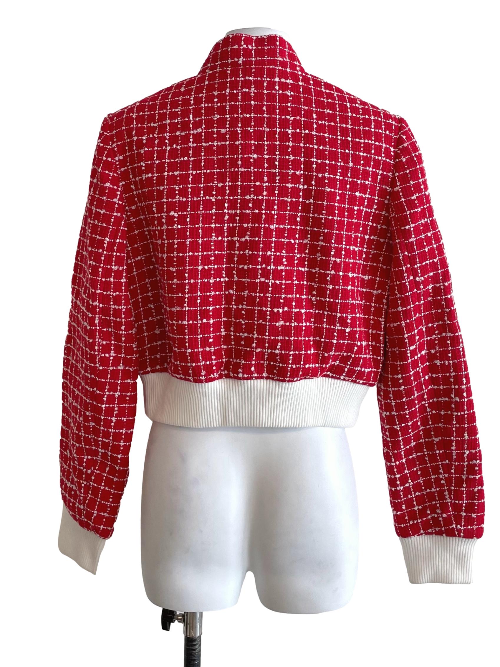 Crimson Red Tweed Bomber Jacket