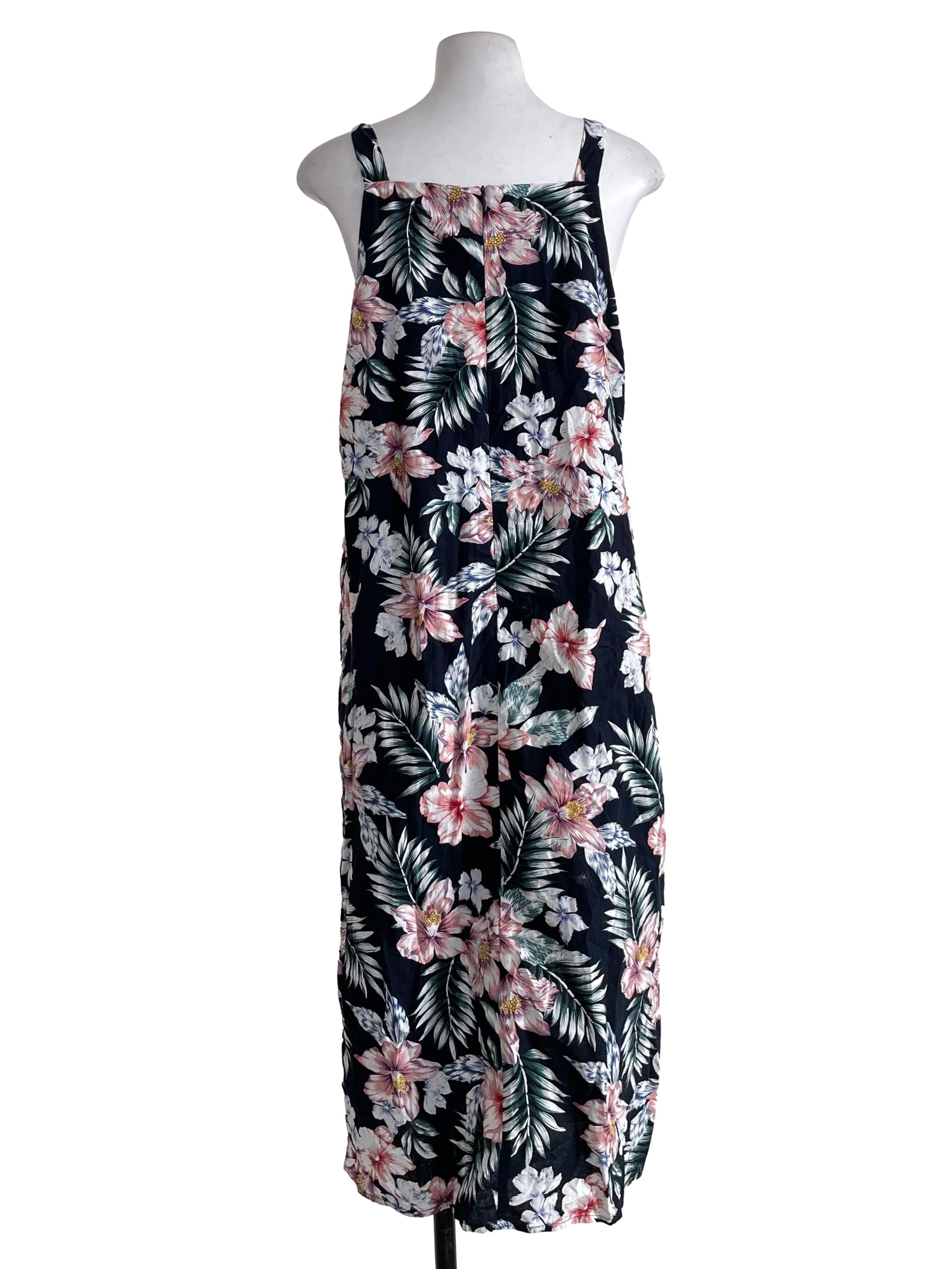 Black Floral Front Slit Dress