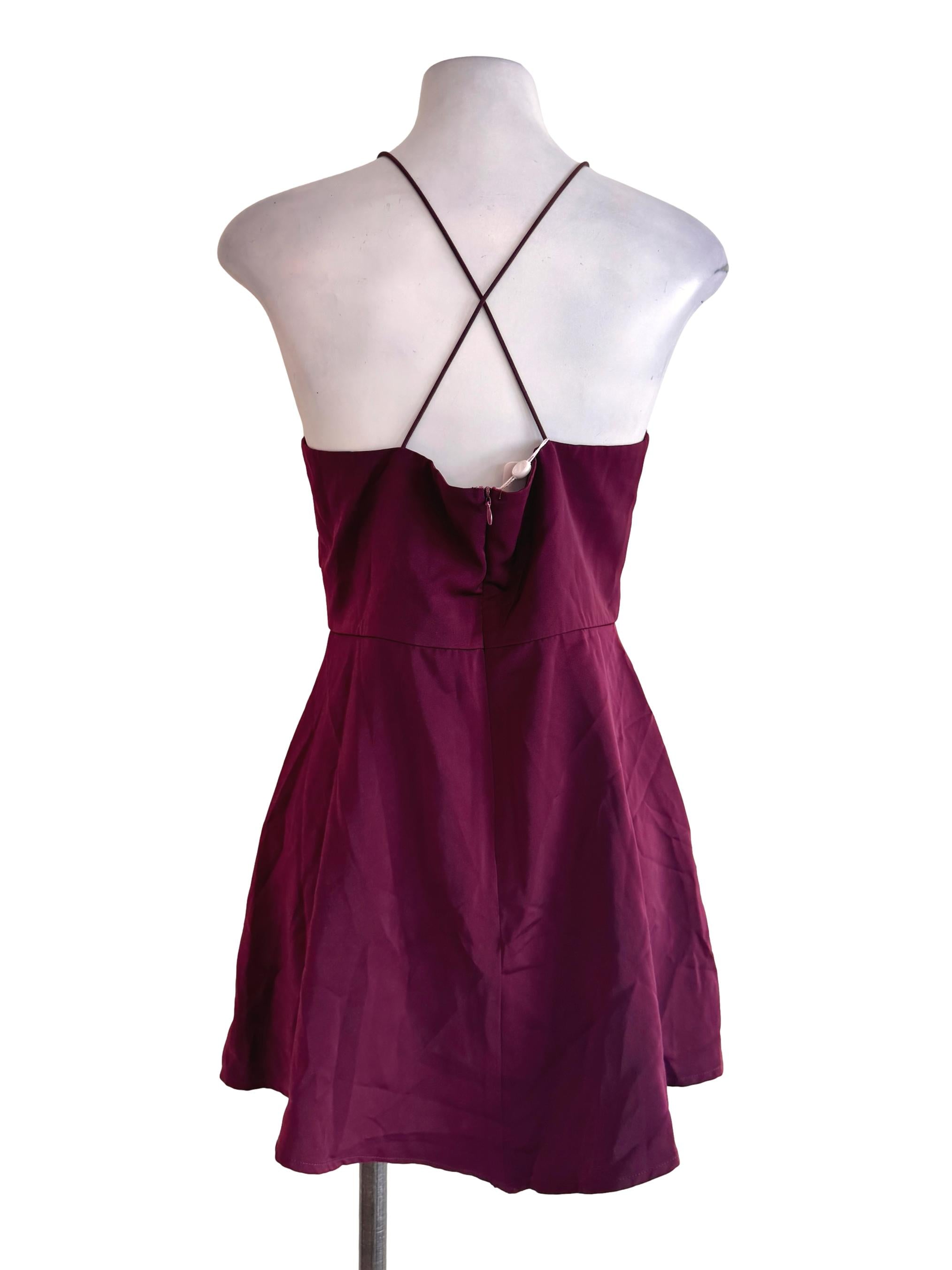 Maroon Red Satin Twisted Rompers